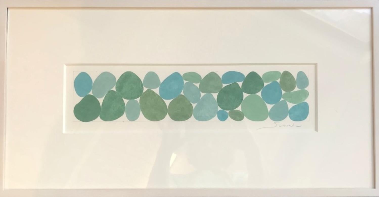 Fog Greens is a unique Gouache on Paper artwork.  It is 12 x 23 inches and framed.   It is a horizontal artwork. 

According to Boston Artist, Nancy Simonds: “I make large-scale abstract gouache paintings on paper and panel.  In each of my OVOID,