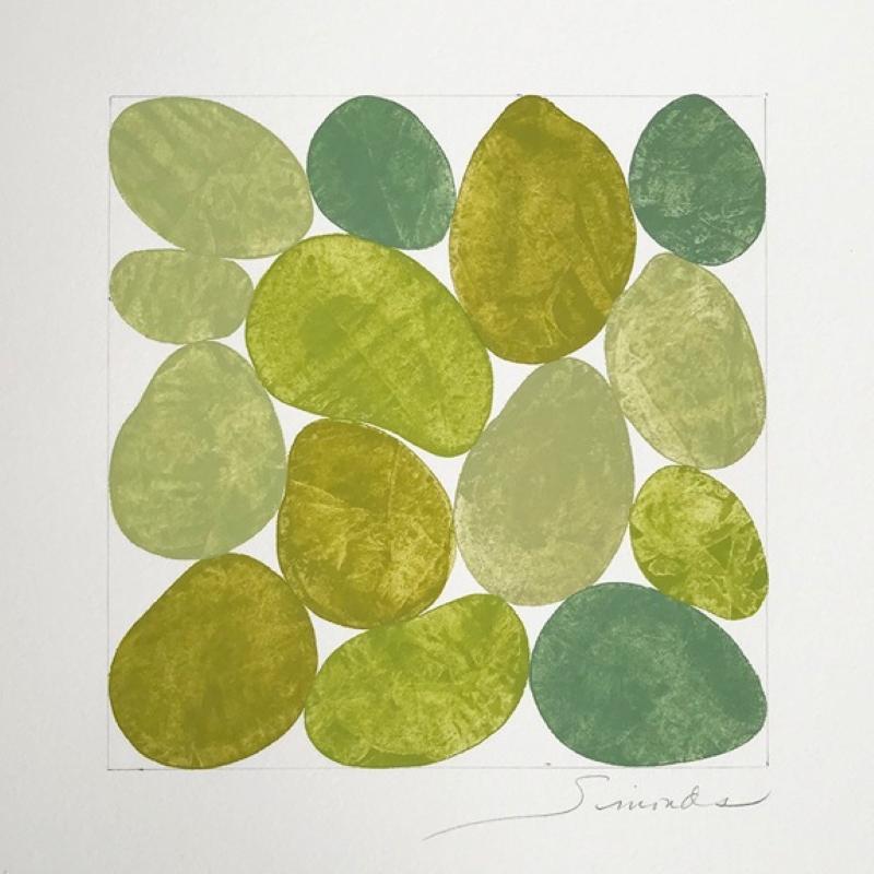 Nancy Simonds Abstract Painting - Spring Linden, Work on Paper, Gouache, Green, Framed, Calm, Square, Original Art