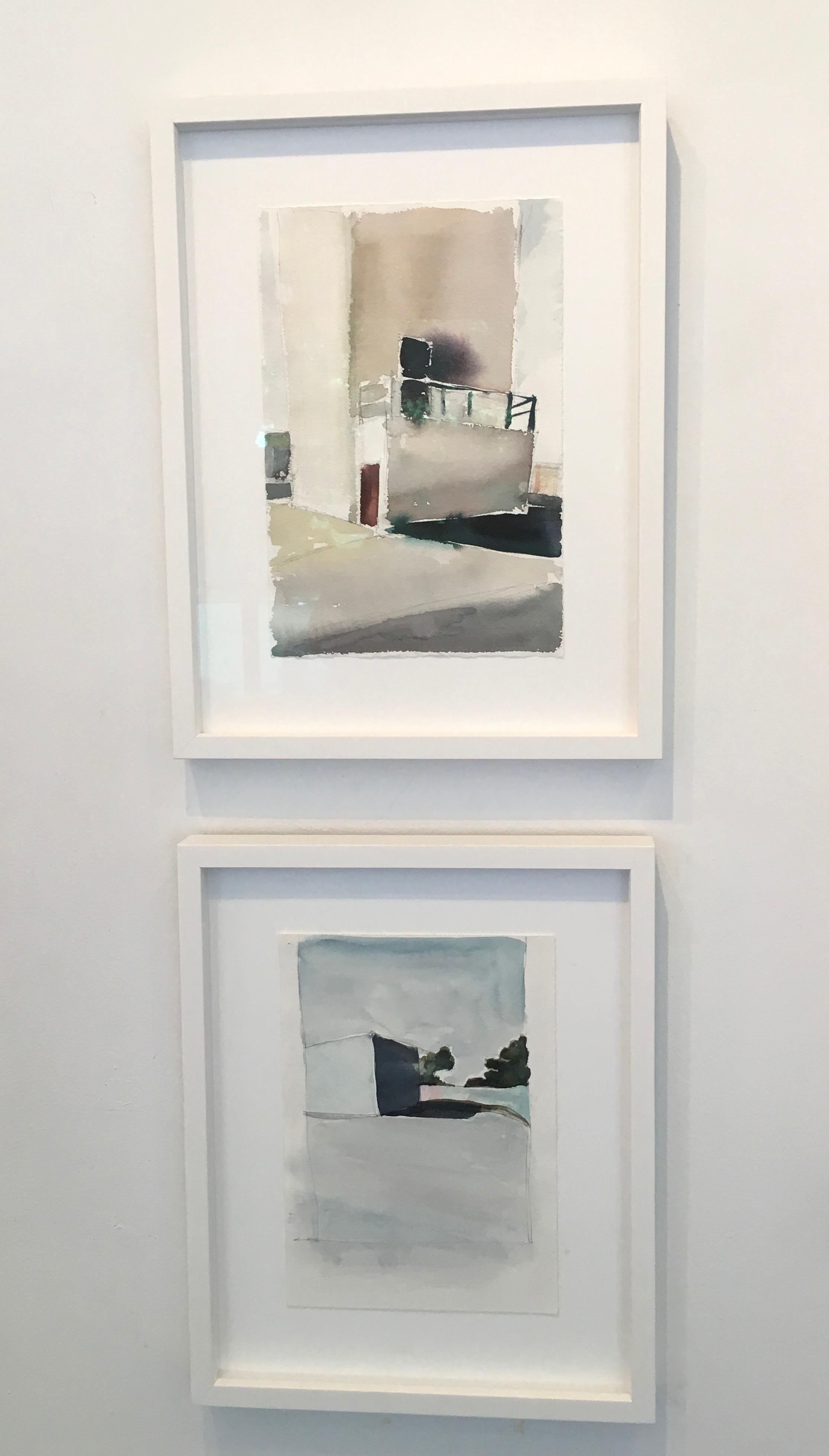 Acquerello City Limits No. 5, California, architettura, edificio, industriale - Landscape Painting Grigio di Ferdinanda Florence