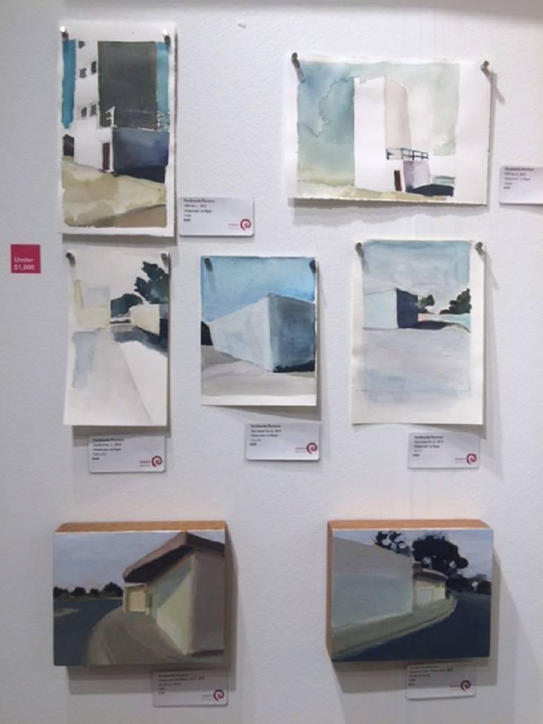 City Limits No. 6, watercolor, California, architecture, building, Framed, blue - Contemporary Painting by Ferdinanda Florence