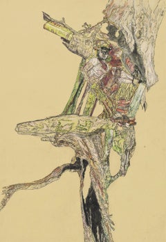 Explorer, Figurative, Drawing, Inventor, Illustration, Tree, Male Figure