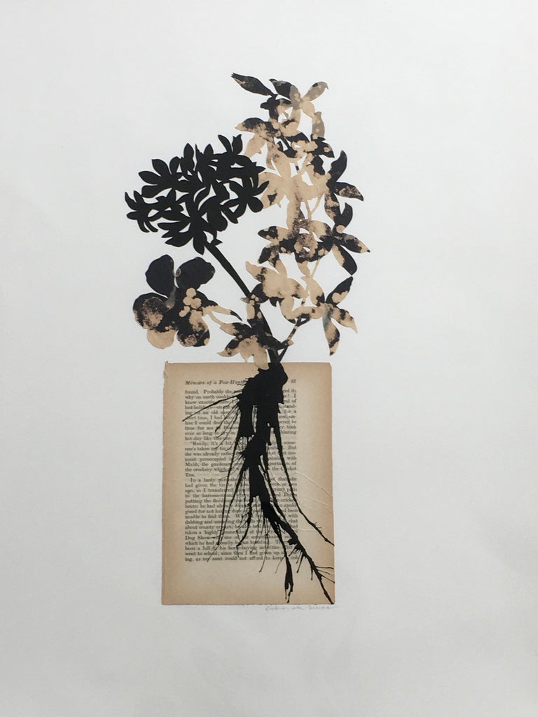 Deborah Weiss Landscape Painting - Midnight Blooms No. 12, Flowers, Botanical, Collage, Mothers Day, Black, White