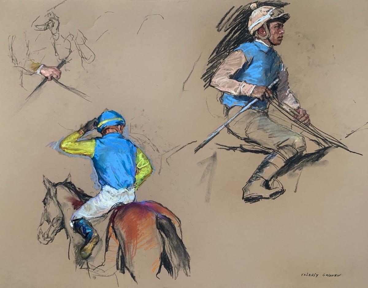 Valeriy Gridnev Figurative Art - Jockey Studies, Yellow & Blue