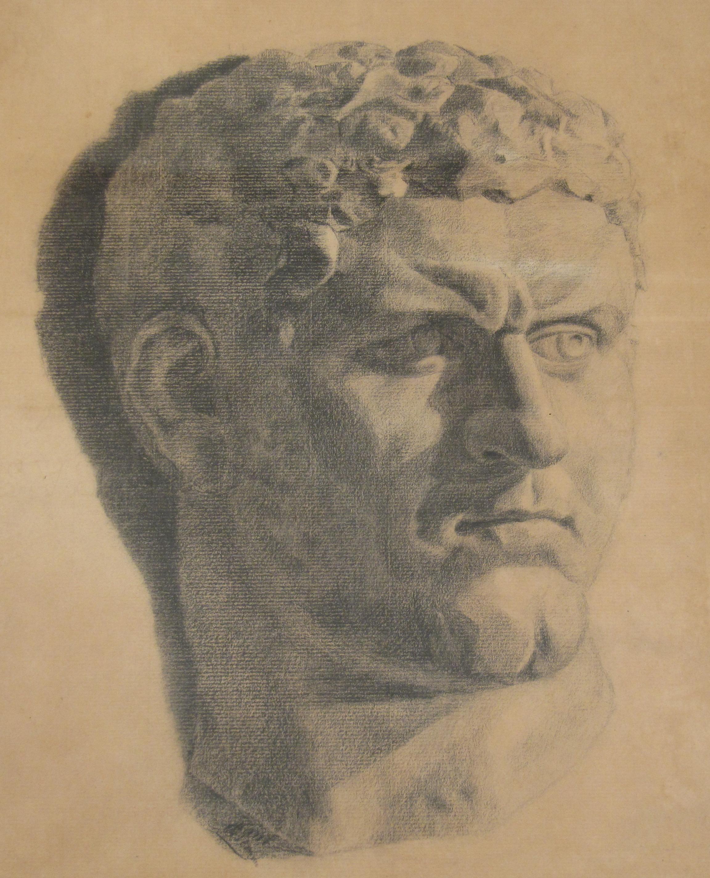 Paul Ascam Demmé (1866 - 1953) Classical Male Bust Pencil Drawing c. 1899 - Art by Paul Ascan Demmé