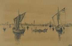 Gustav Melcher ( German, 1898 -?) Boats off Venice Italy Ink Water Color c. 1918