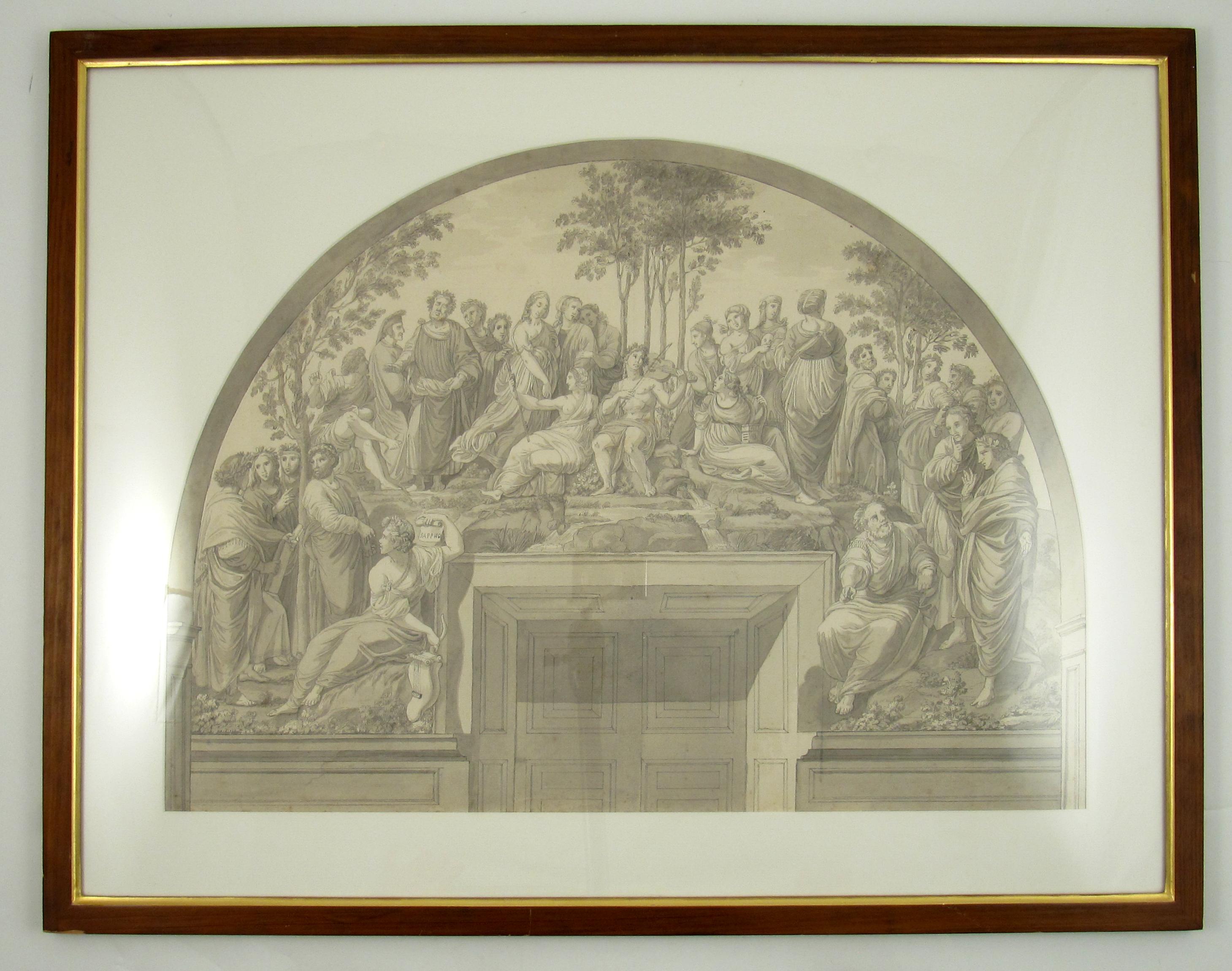 Parnassus nach Raphael - Zeichnung mit Bleistift und Tusche aus dem 18. Jahrhundert – Art von (after) Raphael (Raffaello Sanzio da Urbino)