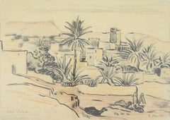 Landscape of Bou Saada in Algeria - Swiss School Orientalist drawing
