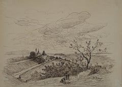 Alfred Dumont (1828-1894) - Cerlier in Switzerland - 19thC Ink Landscape Drawing