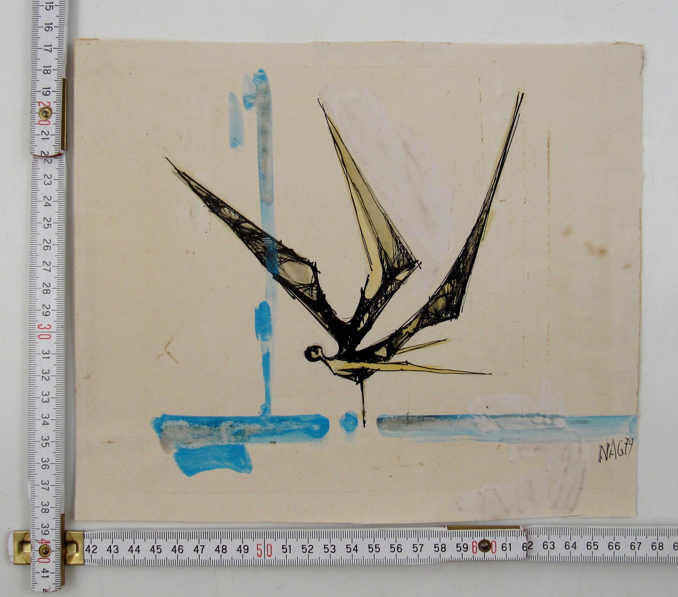 Nag Arnoldi , Switzerland - Drawings (1974) : Falling Icarus and Crouching Angel For Sale 2