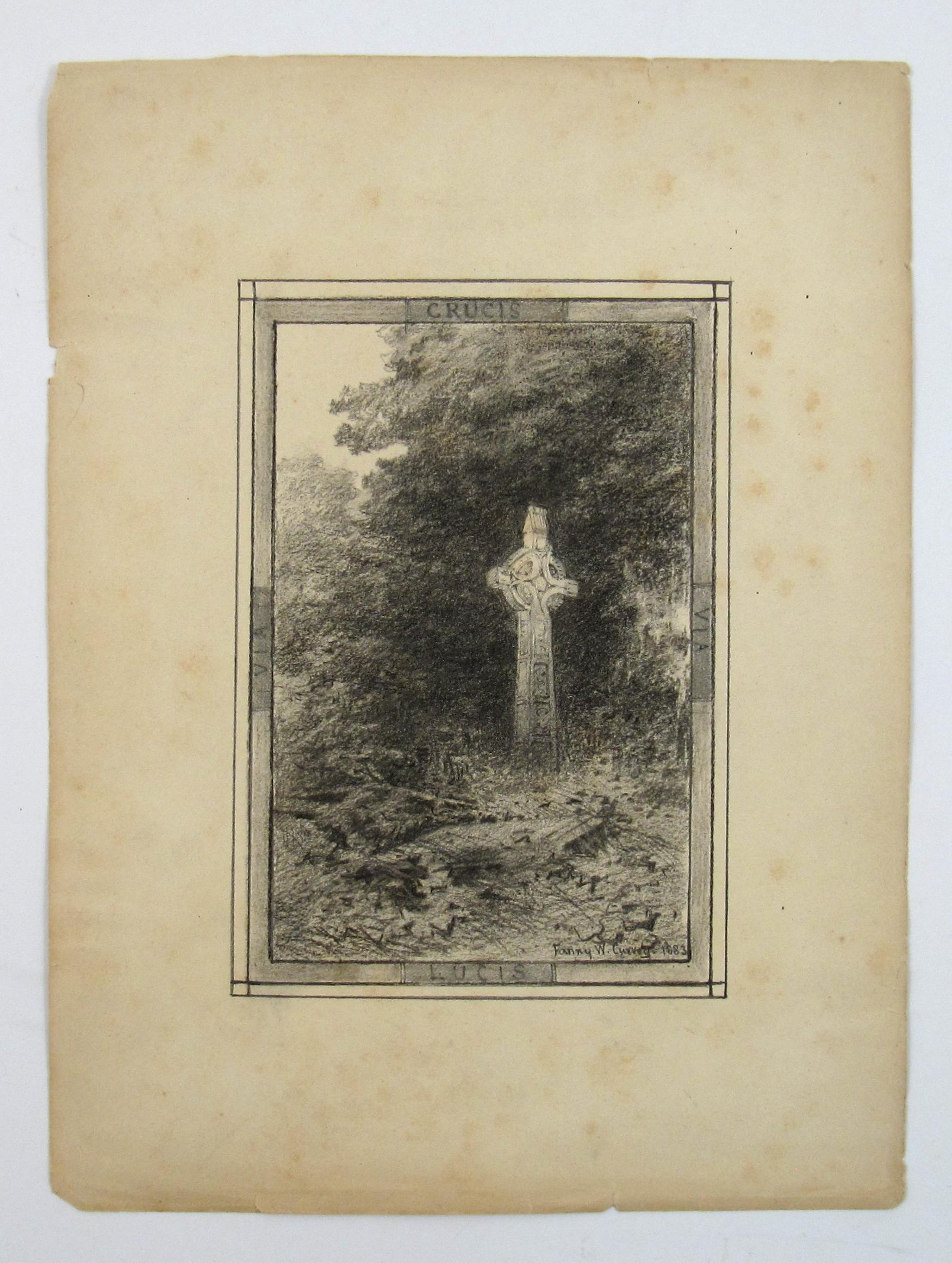 Fanny W. Currey ( Ireland ) 19thC Drawing of Celtic Cross - Via Crucis Via Lucis - Art by Fanny Wimot Currey