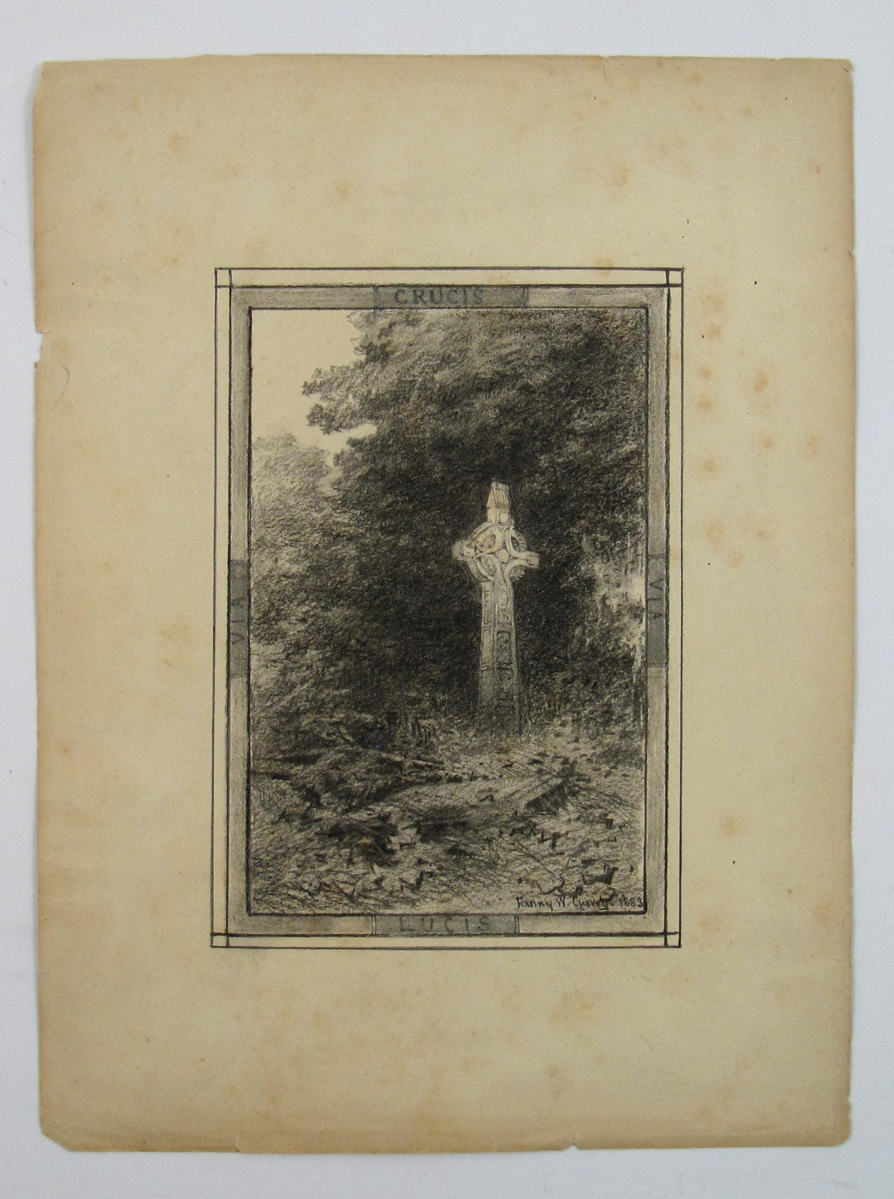Fanny W. Currey ( Irland) 19. Jahrhundert Zeichnung des Keltischen Kreuzes – Via Crucis Via Lucis (Grau), Landscape Art, von Fanny Wimot Currey