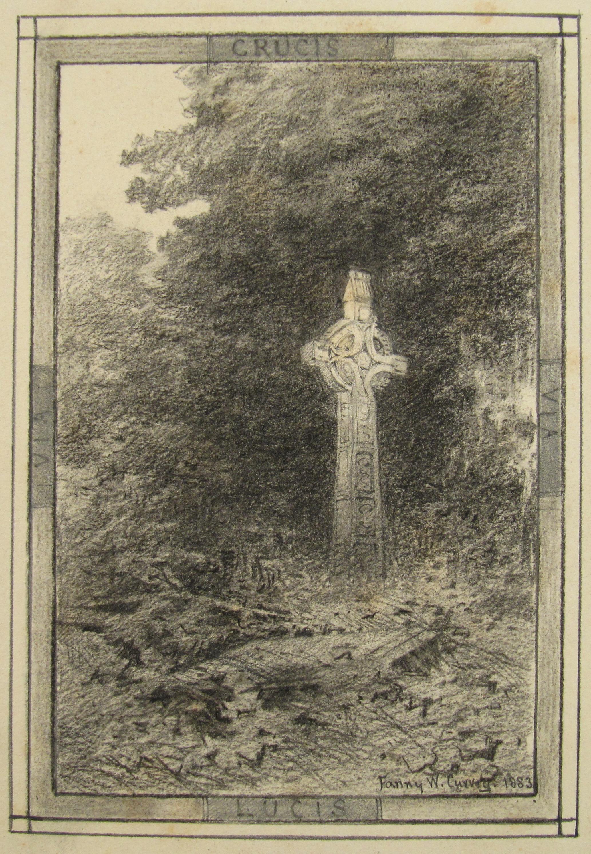 Fanny Wimot Currey Landscape Art - Fanny W. Currey ( Ireland ) 19thC Drawing of Celtic Cross - Via Crucis Via Lucis