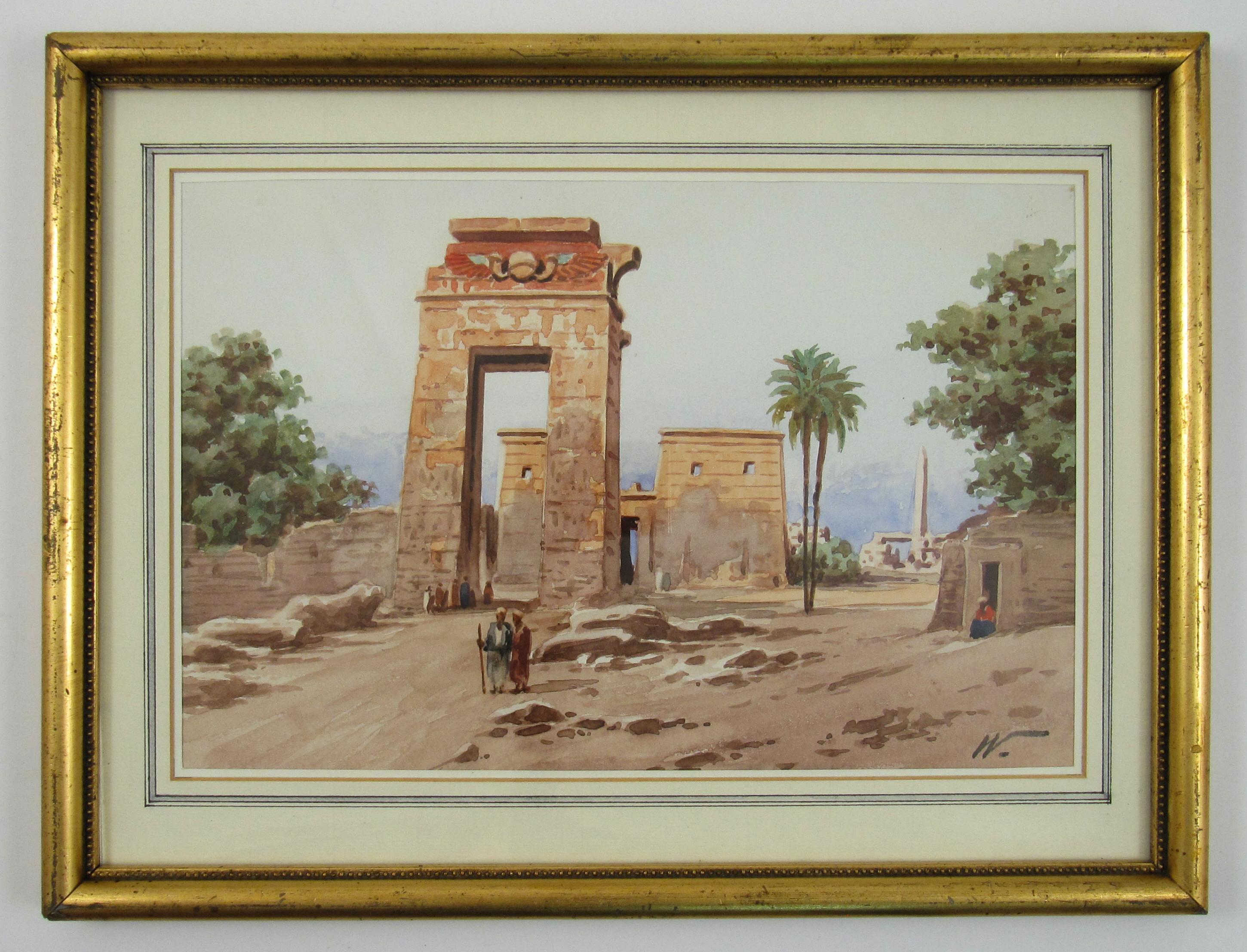 Rudolf Johann Weiss
(Swiss, * 3.9.1846 Basel; † 17.4.1933 Biel/Bienne, Switzerland)

Ancient Gateway of Ptolemy III by Thebes in Egypt

•	19th century water colour on paper, visible image ca. 19 x 29 cm
•	Vintage frame, ca. 28 x 37 cm (Later)
•	The