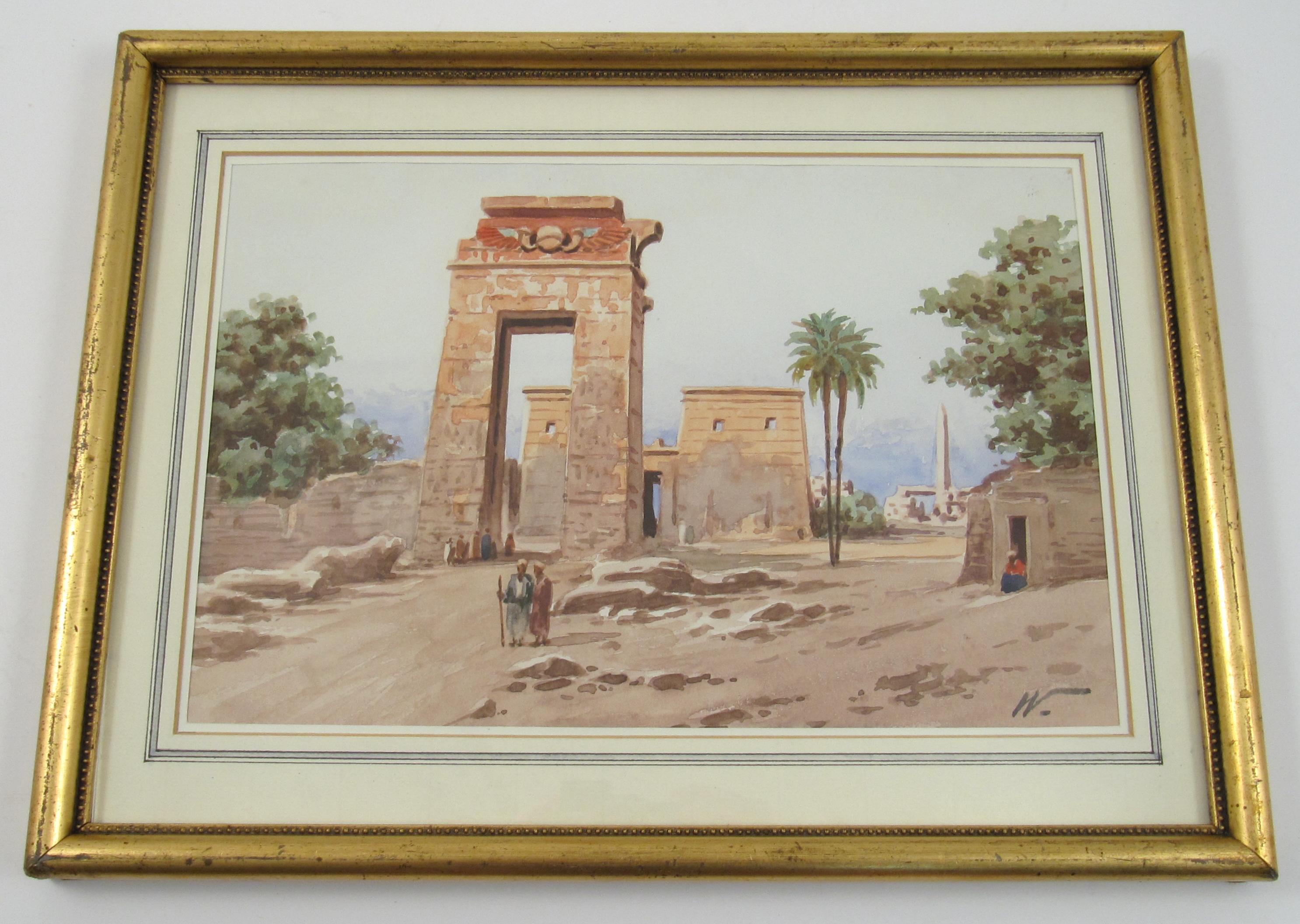 Rudolf Johann Weiss (1846-1933) - Gateway of Ptolemy III Thebes Egypt 19thC W/C For Sale 1
