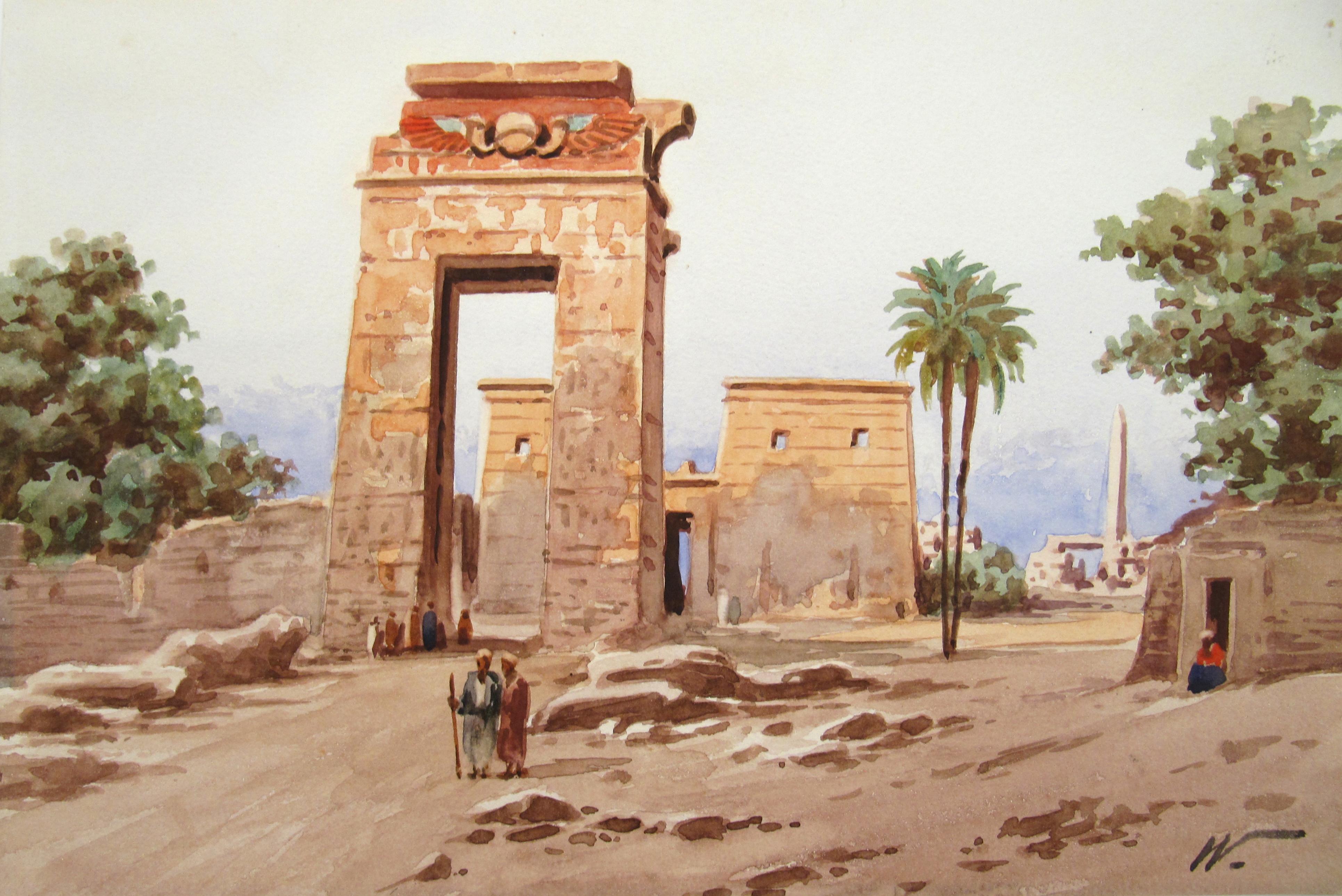 Rudolf Johann Weiss (1846-1933) - Gateway of Ptolemy III Thebes Egypt 19thC W/C For Sale 4