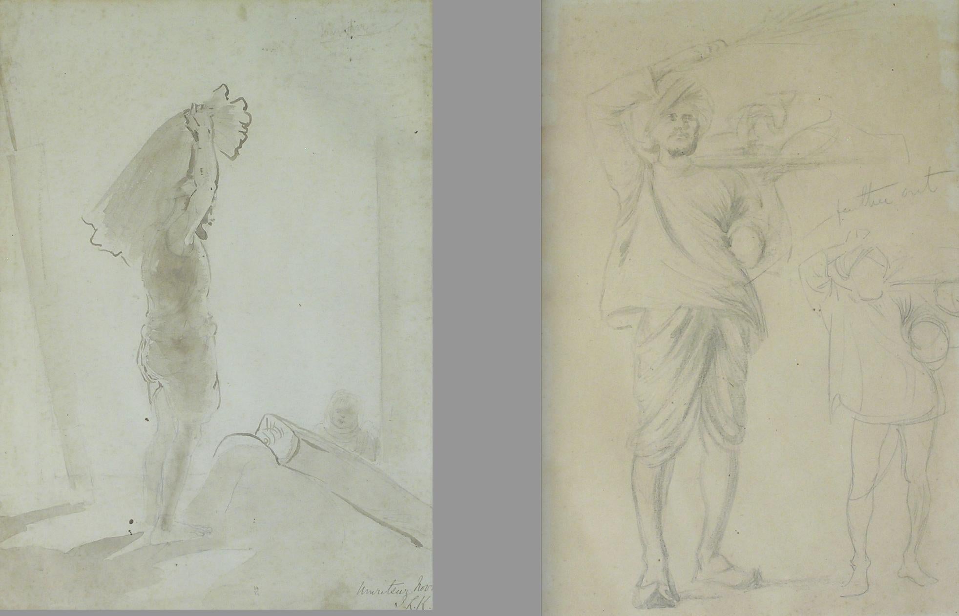 John Lockwood Kipling (1837-1911), portraits d'Indes anglo-indiennes, dessin au lavage à l'encre 1870