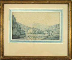 William Daniell (British, 1769-1837) Fortification 19th Century Ink Wash Drawing