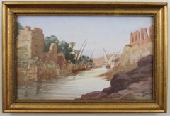 Ancient Ruins along the River Nile with Sailing Boats, probably by Luxor, Egypt