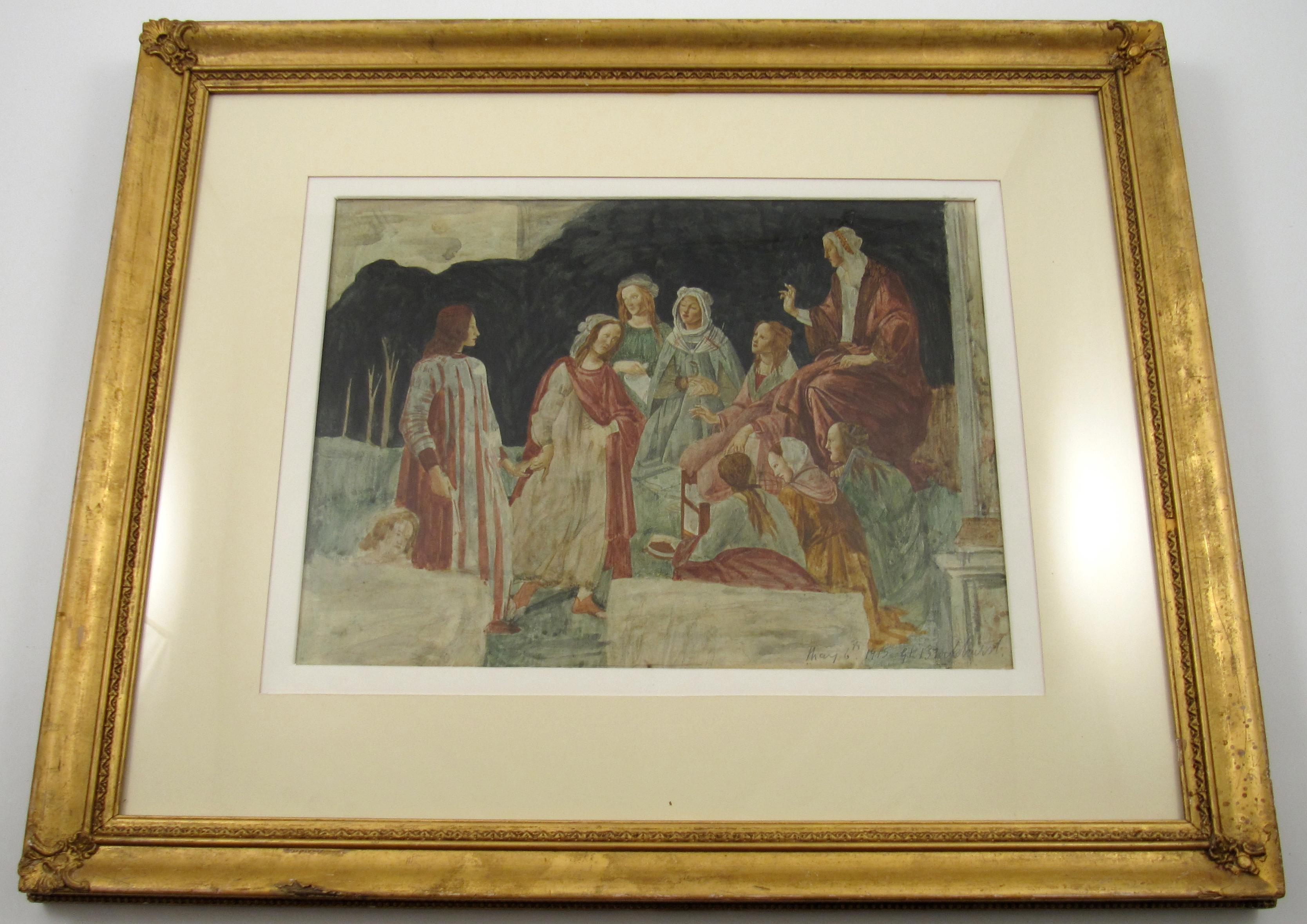 Gerald L. Brockhurst British 1890-1978, Botticelli 's Liberal Arts Aquarell 1915 en vente 1