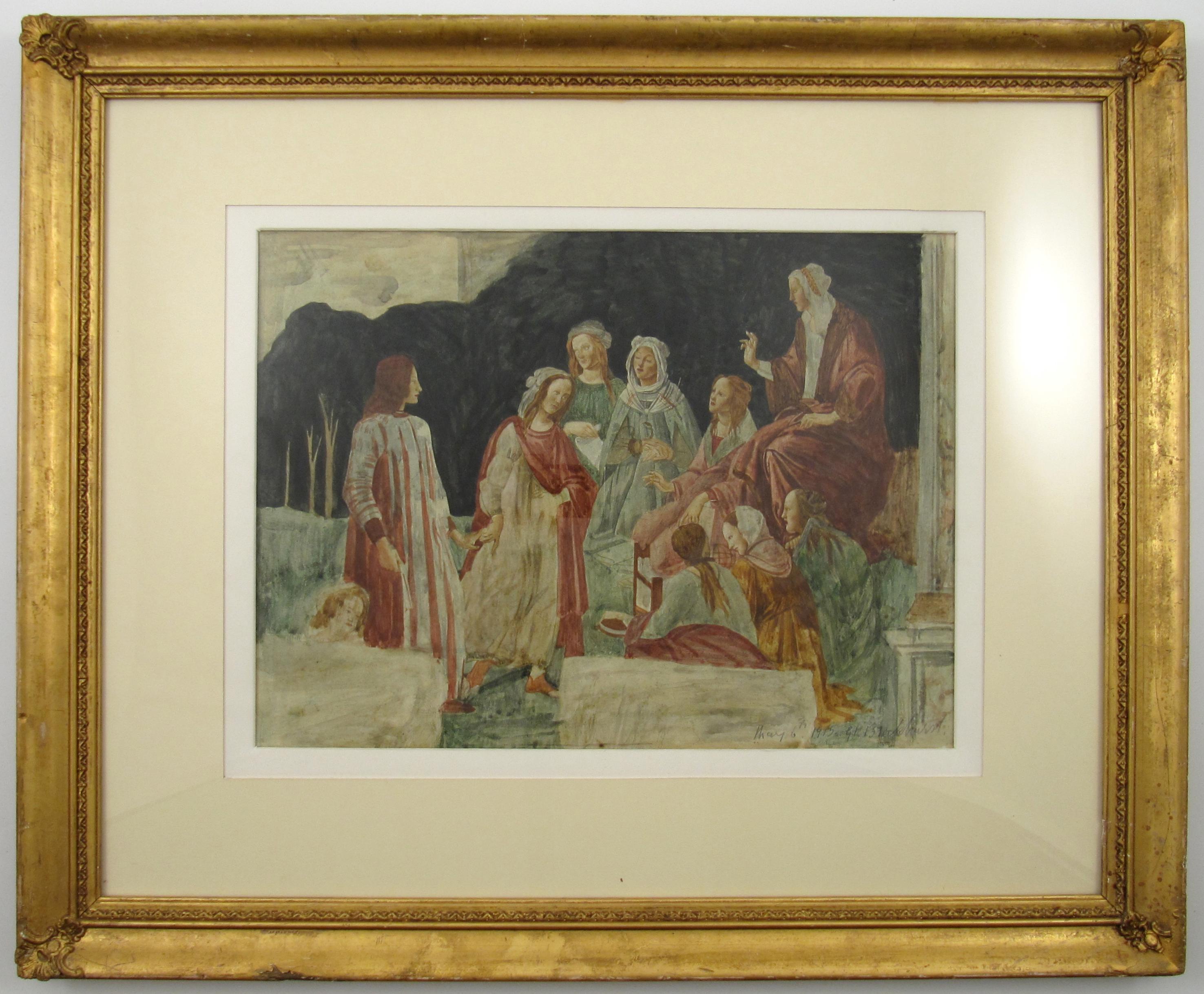 Gerald L. Brockhurst British 1890-1978, Botticelli 's Liberal Arts Aquarell 1915 (Grau), Figurative Art, von Gerald Leslie Brockhurst