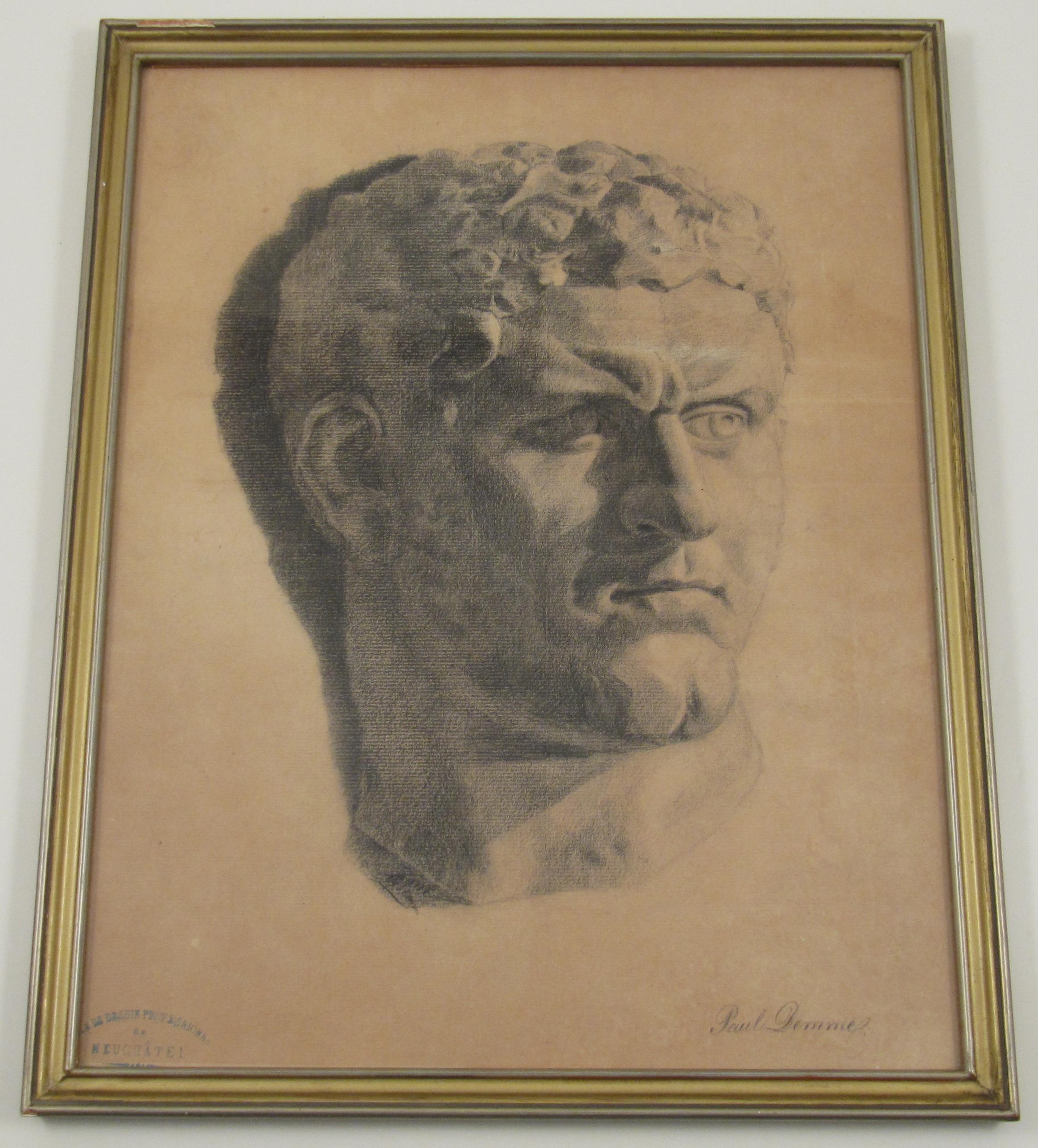 Paul Ascam Demmé (1866 - 1953) Classical Male Bust Pencil Drawing c. 1899 - Naturalistic Art by Paul Ascan Demmé