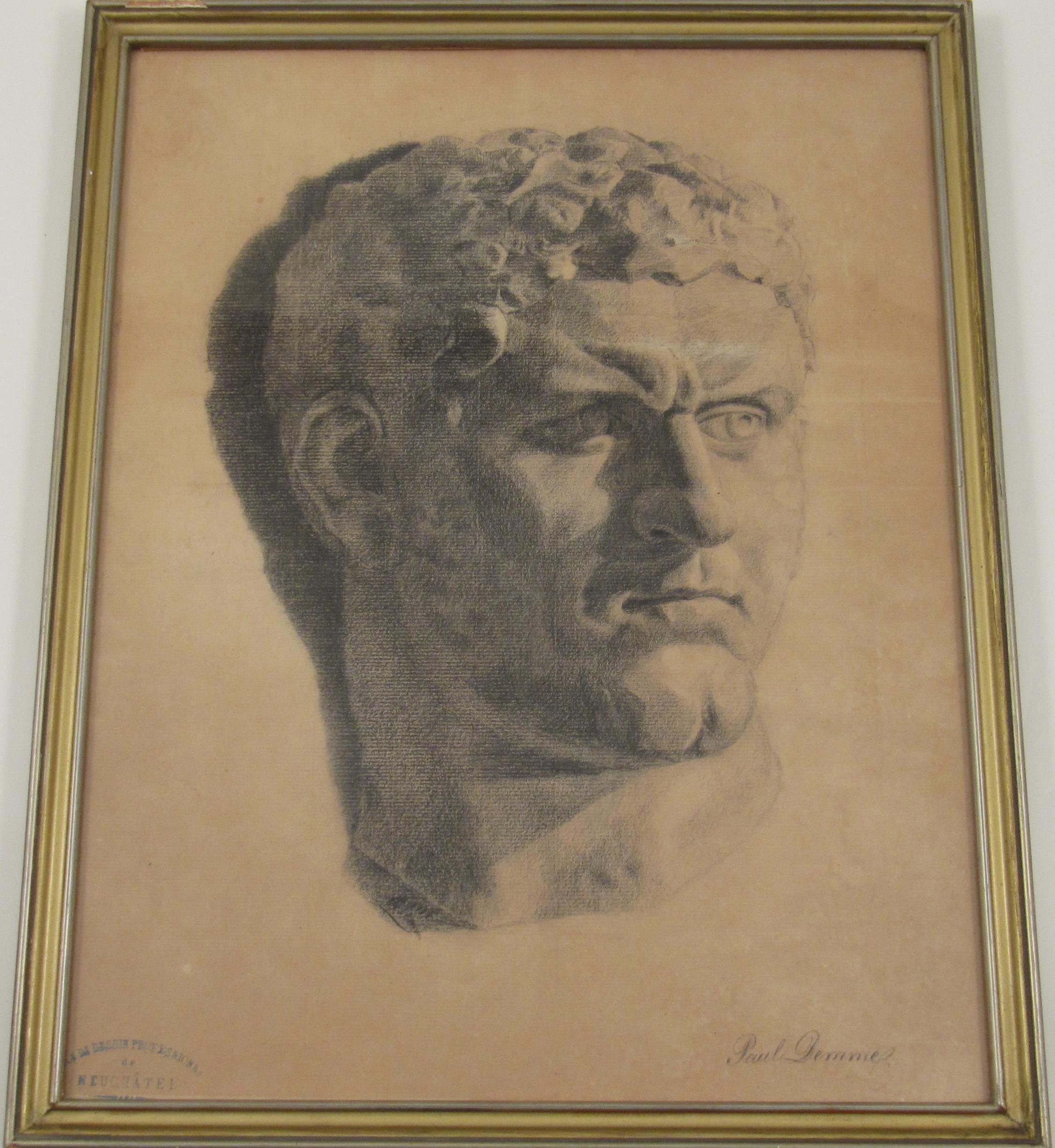 Paul Ascan Demmé Portrait - Paul Ascam Demmé (1866 - 1953) Classical Male Bust Pencil Drawing c. 1899