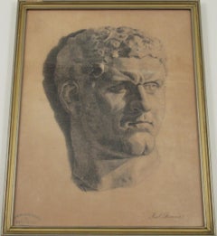 Paul Ascam Demmé (1866 - 1953) Classical Male Bust Pencil Drawing c. 1899