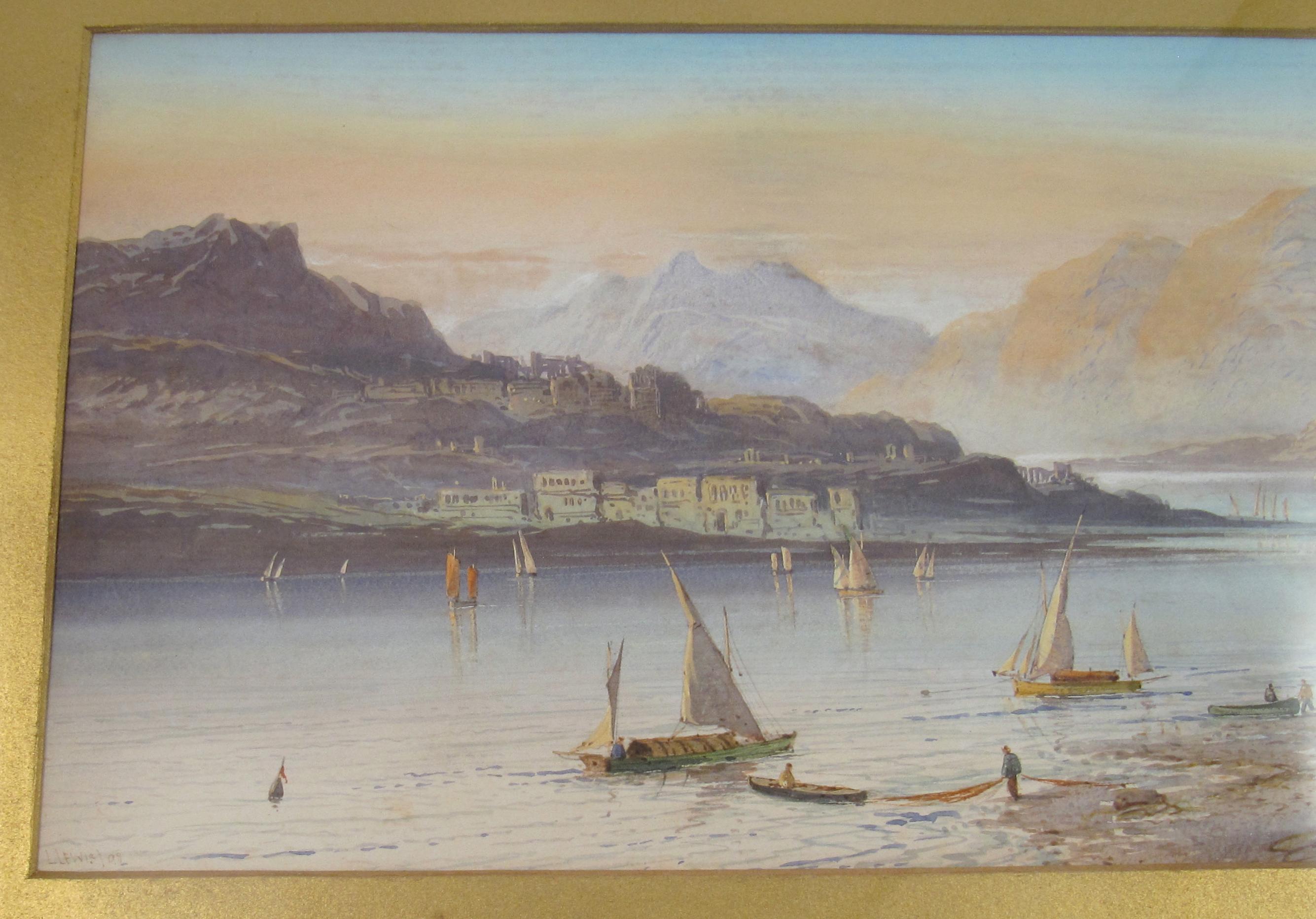 Lewis (anglais, 1826 - 1913) Lago Maggiore Suisse Aquarelle 1898 en vente 1