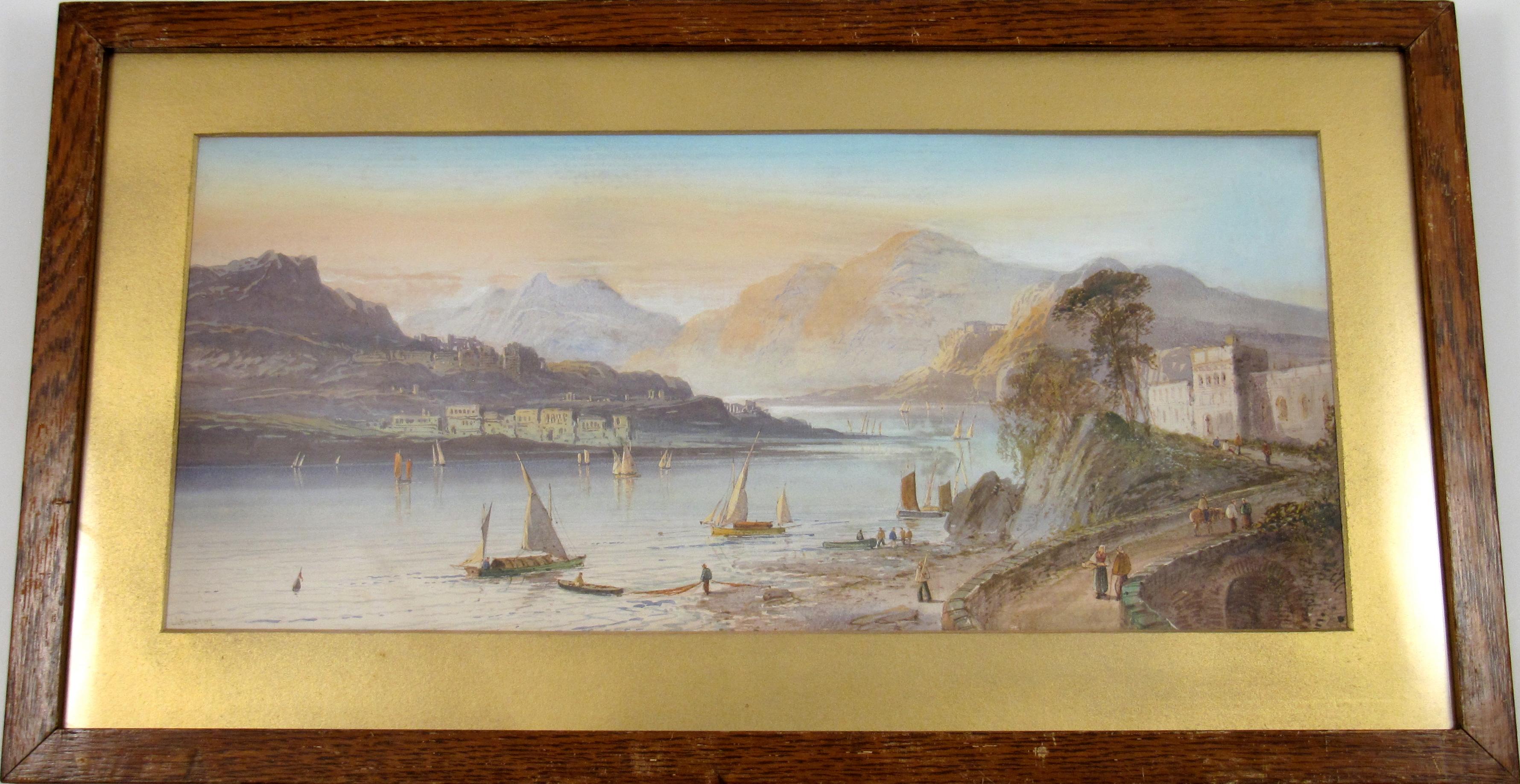 Landscape Art Lennard Lewis - Lewis (anglais, 1826 - 1913) Lago Maggiore Suisse Aquarelle 1898