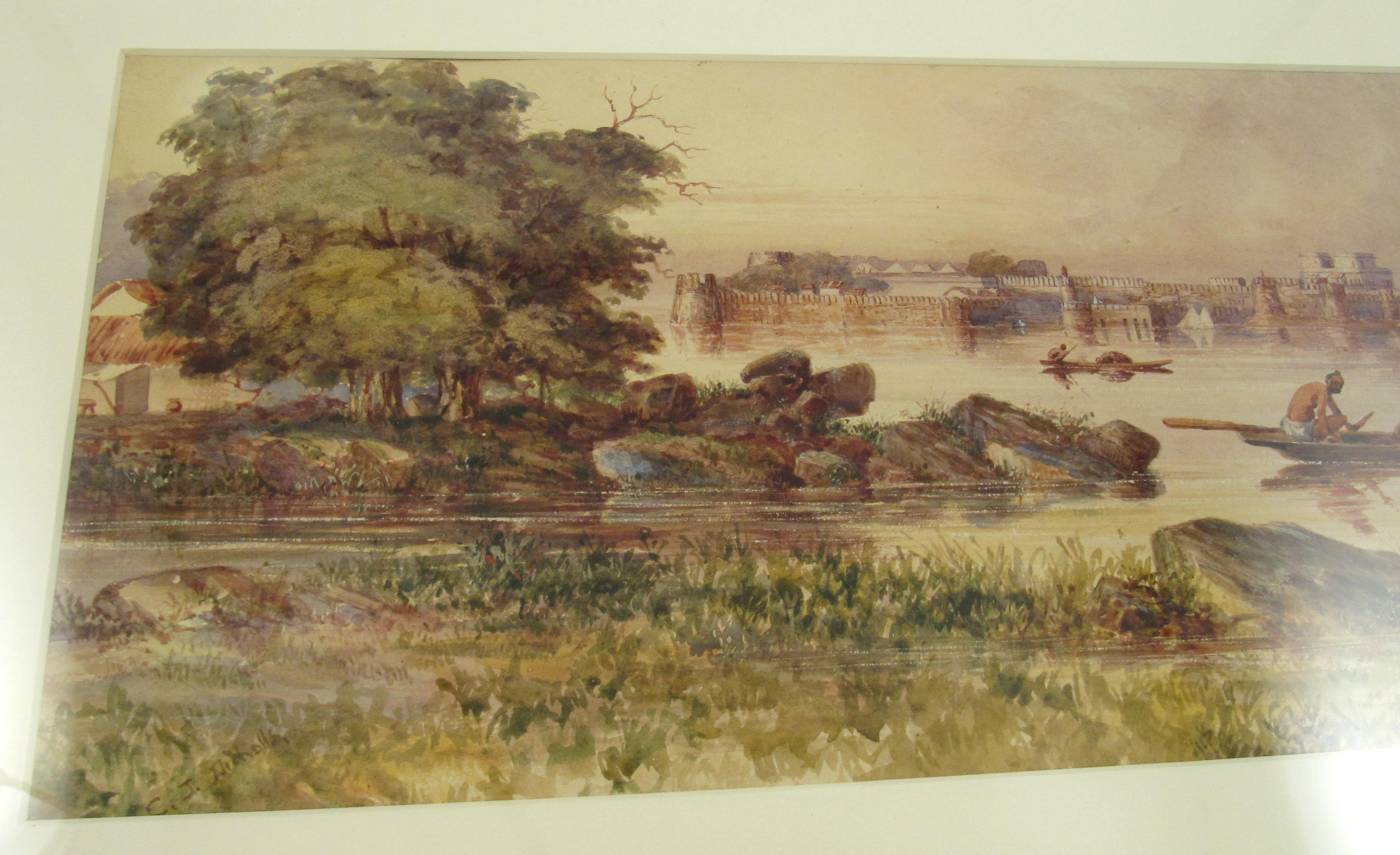 Charles George Nicholls - Watercolour 1805 - Palace on the Ganges, Anglo - India For Sale 5