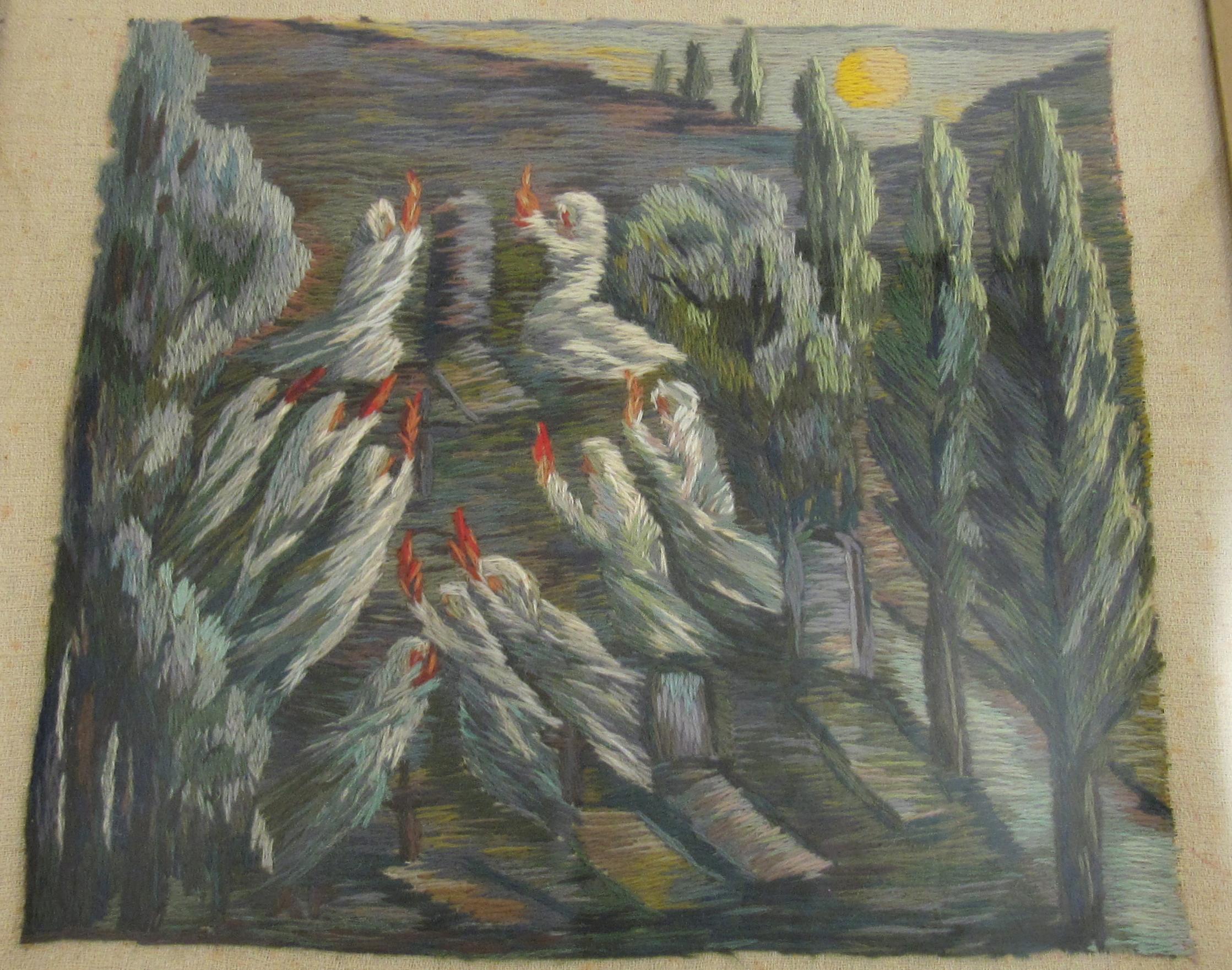 Angelika Furer - Denz (1880-1960) Symboliste suisse Laine Textile Travail à l'aiguille 1930 - Gris Figurative Sculpture par Angelika Furer-Denz