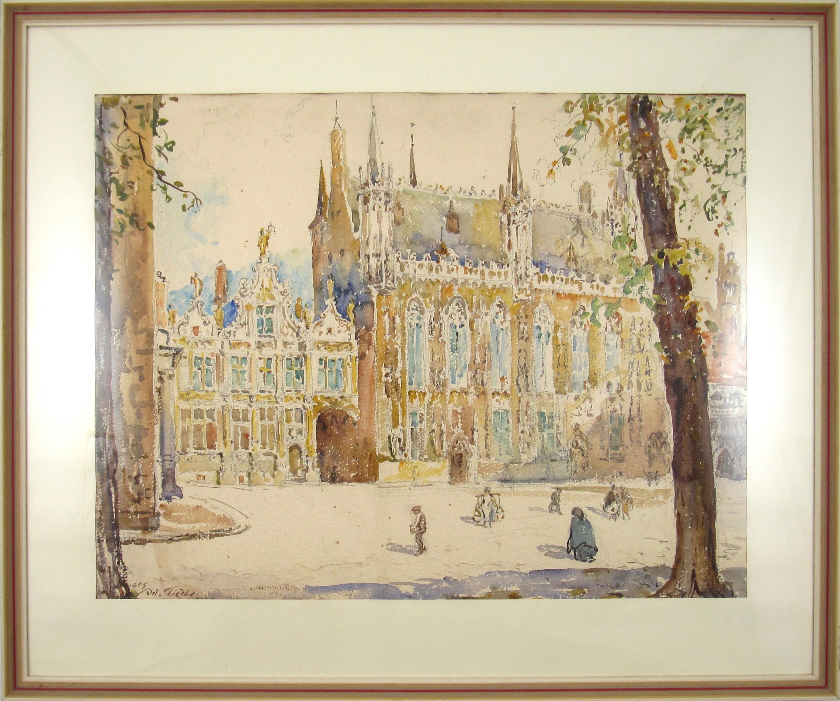 Adolf Tièche  Switzerland 1877-1957 Stadhuis van Brugge Belgium Watercolor 1930