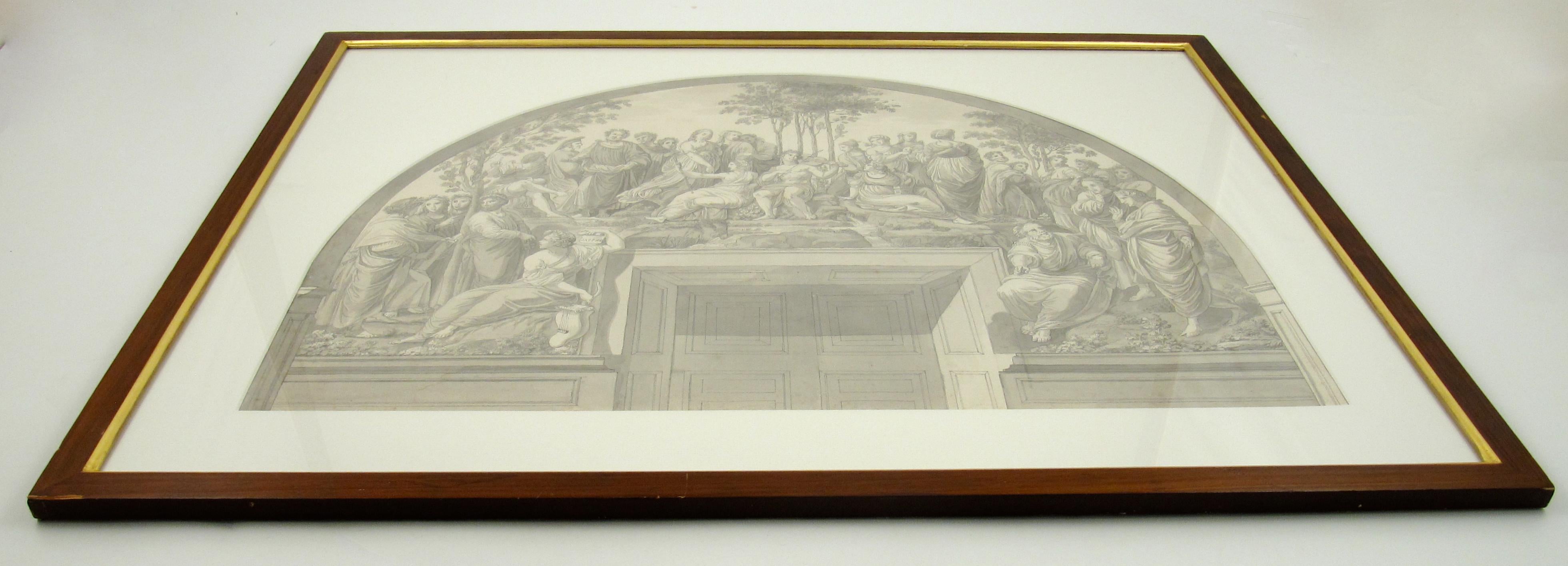 Parnassus nach Raphael - Zeichnung mit Bleistift und Tusche aus dem 18. Jahrhundert (Italienische Schule), Art, von (after) Raphael (Raffaello Sanzio da Urbino)