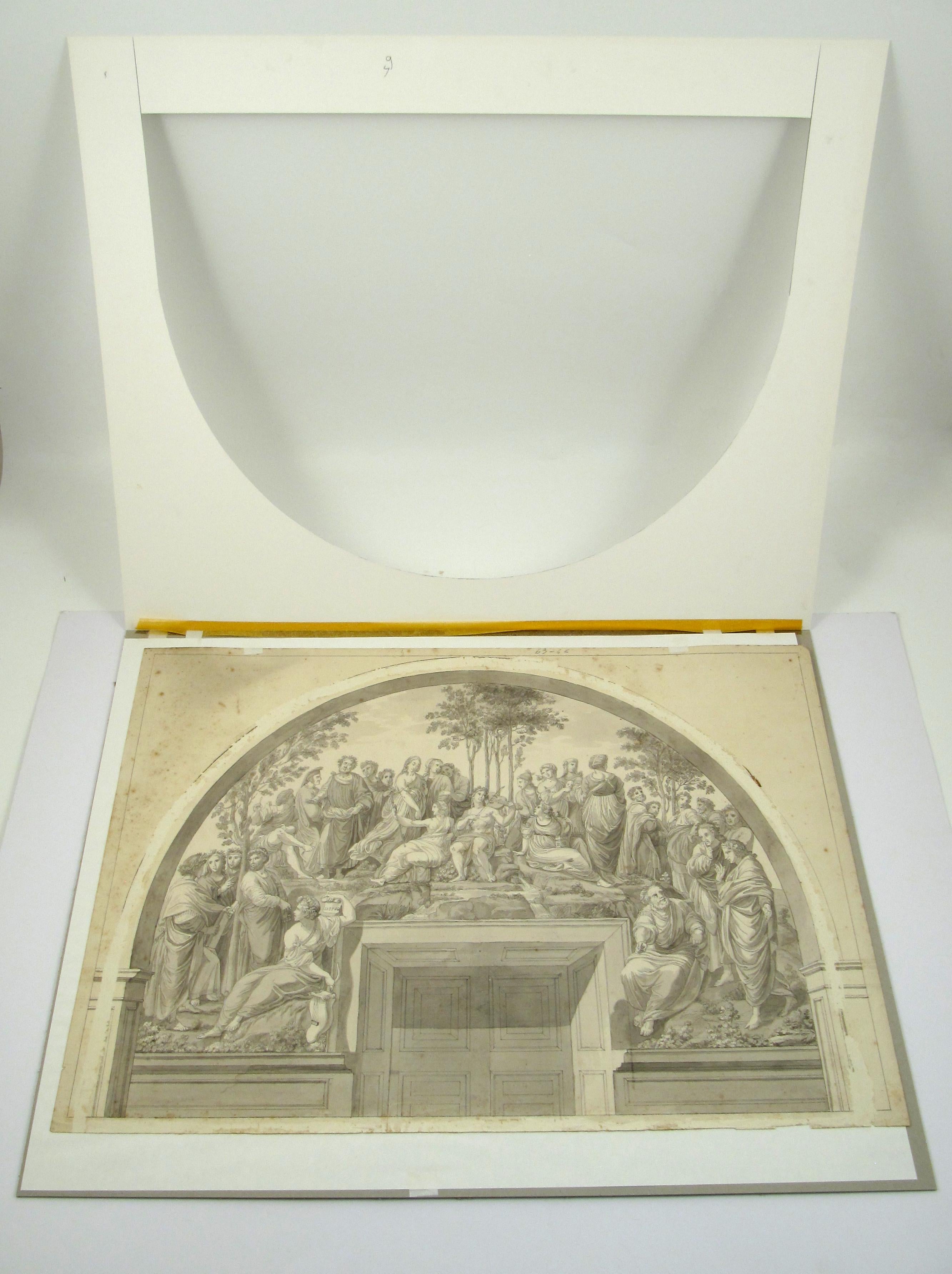  The Parnassus after Raphael Vatican 18th Century Pen Ink Wash Drawing c. 1780 For Sale 2