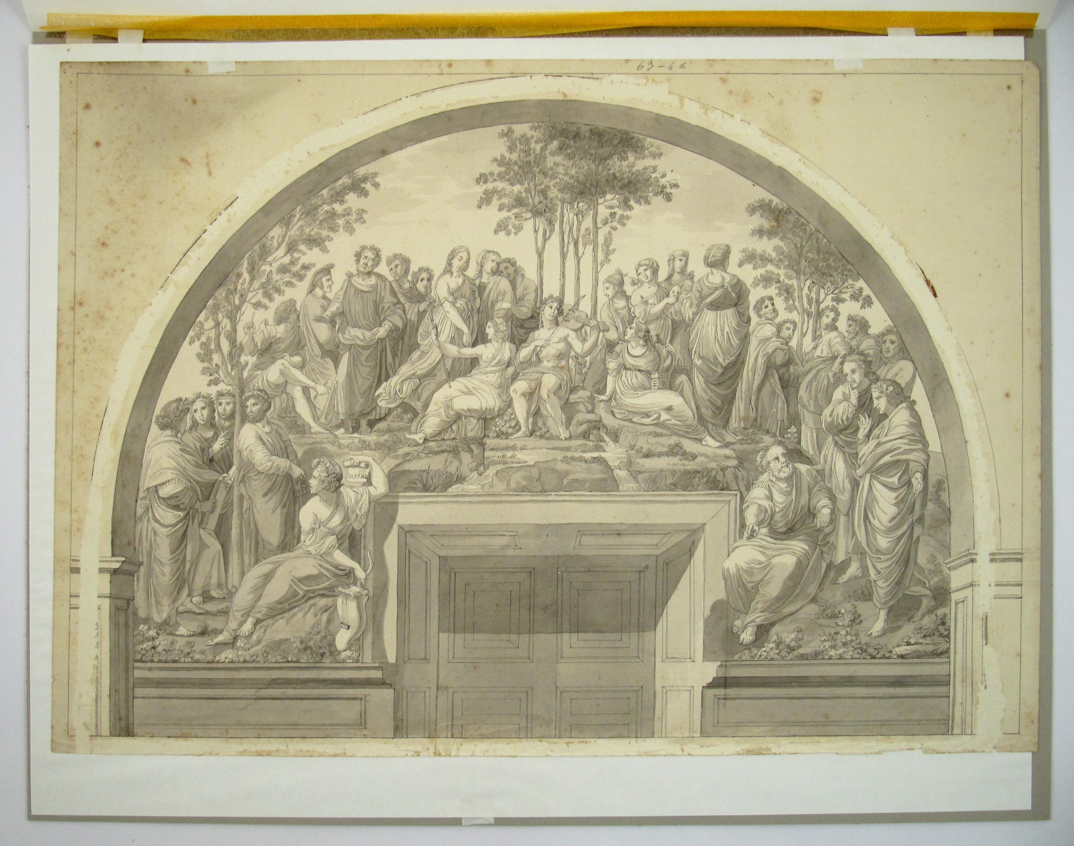Parnassus nach Raphael - Zeichnung mit Bleistift und Tusche aus dem 18. Jahrhundert im Angebot 4