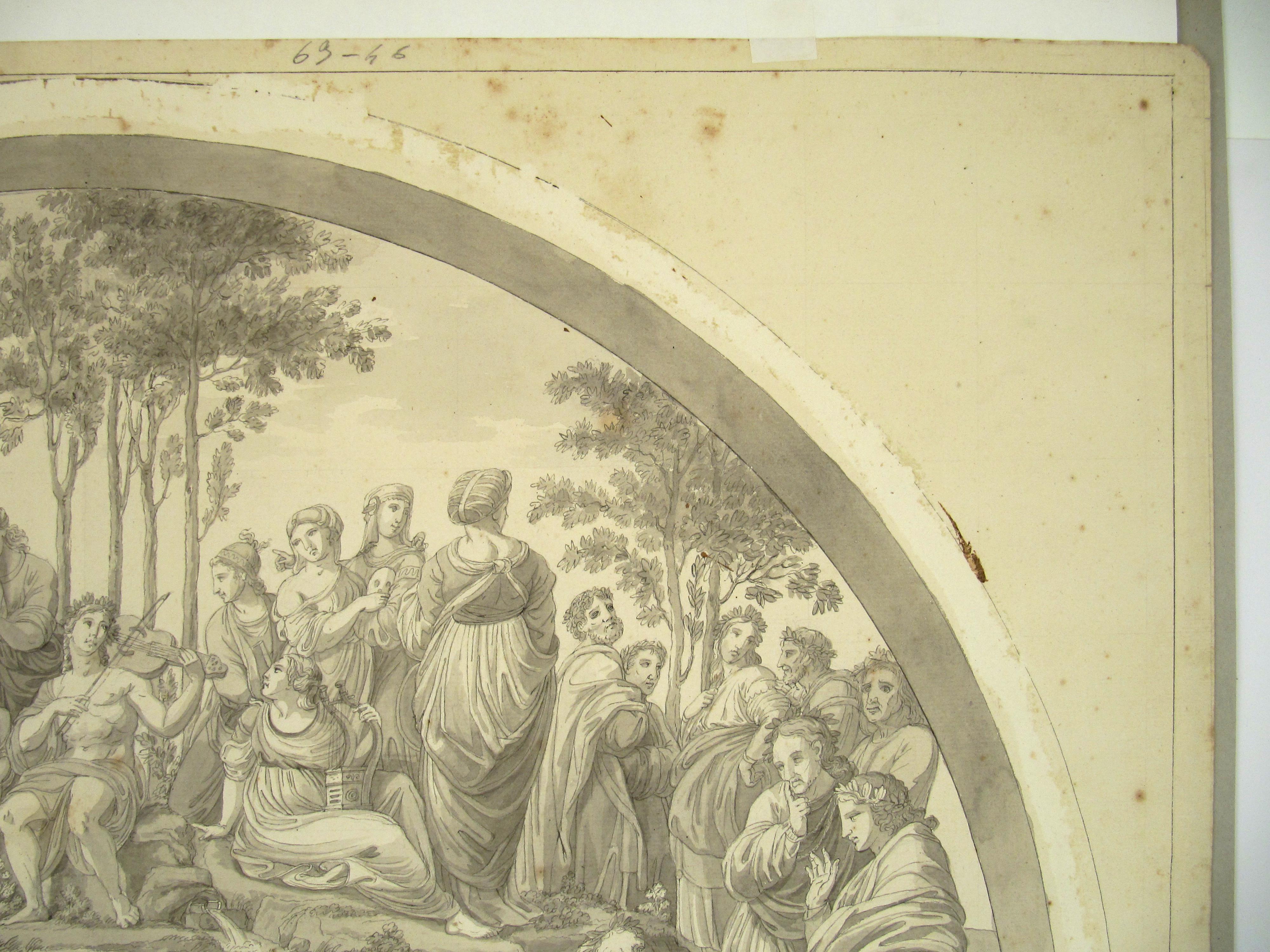  The Parnassus after Raphael Vatican 18th Century Pen Ink Wash Drawing c. 1780 For Sale 6
