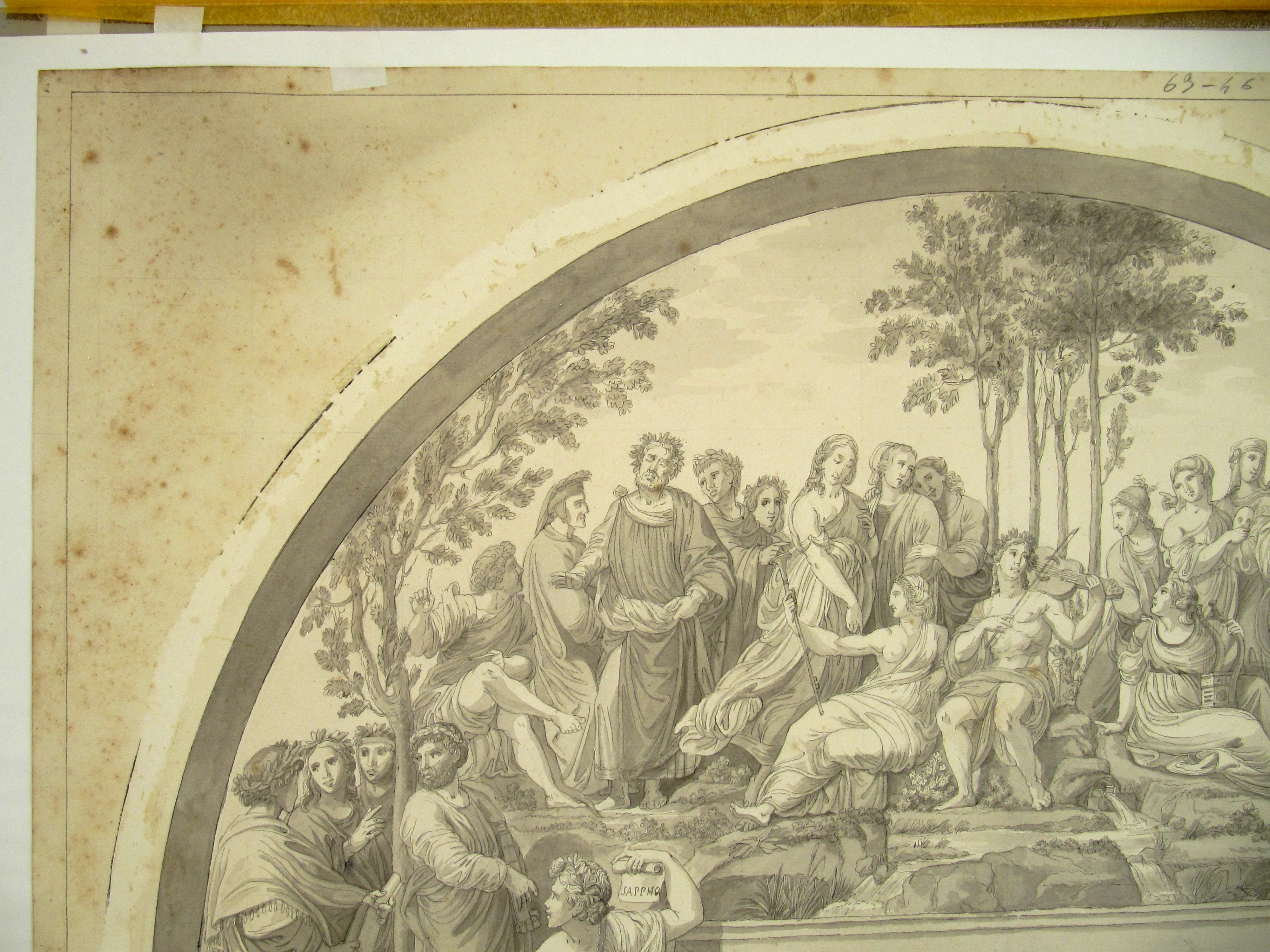  The Parnassus after Raphael Vatican 18th Century Pen Ink Wash Drawing c. 1780 For Sale 4