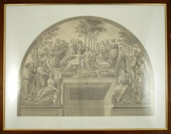 Antique  The Parnassus after Raphael Vatican 18th Century Pen Ink Wash Drawing c. 1780