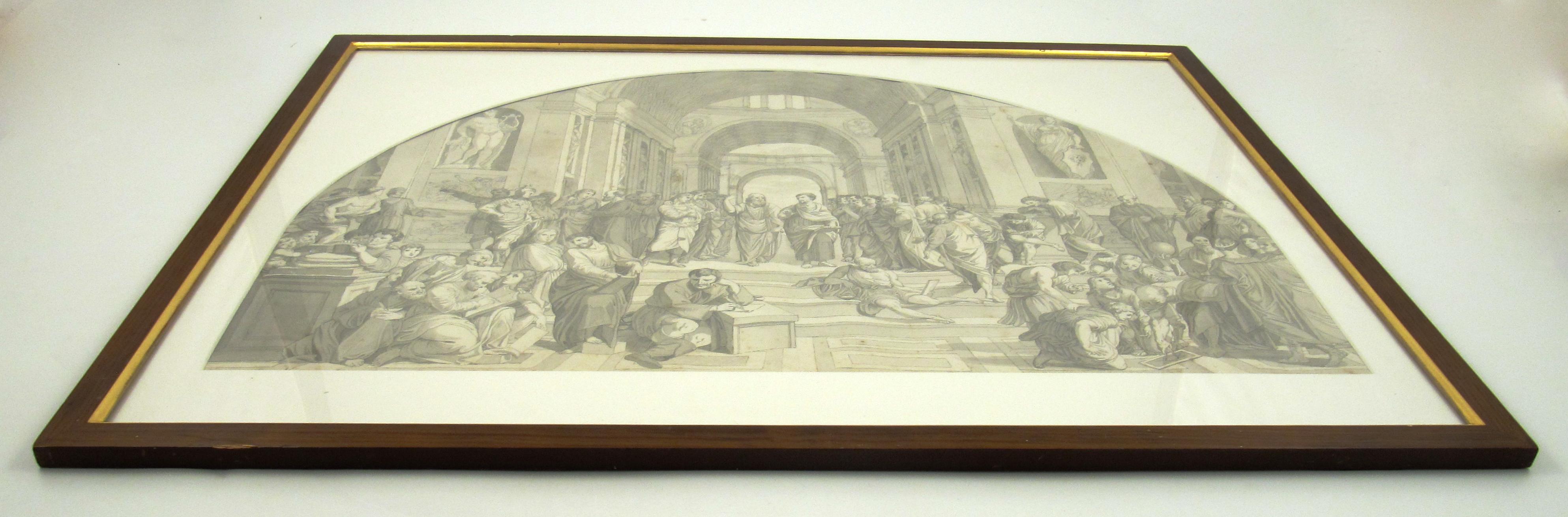Schule von Athen nach Raphael – Zeichnung mit Bleistift und Tusche, 18. Jahrhundert (Beige), Figurative Art, von (after) Raphael (Raffaello Sanzio da Urbino)
