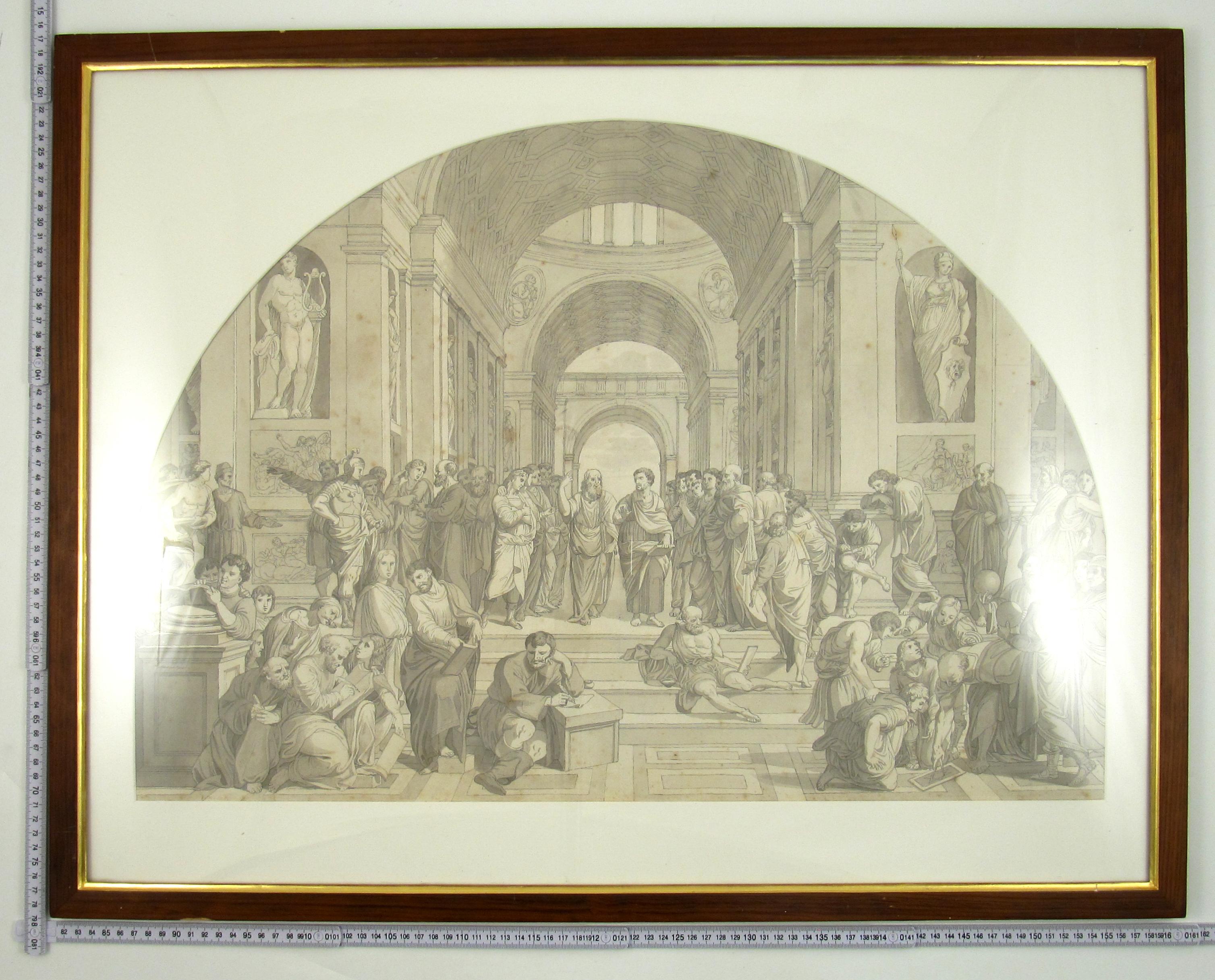 School of Athens after Raphael Vatican 18th Century Pen Ink Wash Drawing c. 1780 For Sale 1