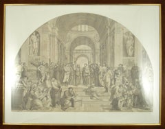 Antique School of Athens after Raphael Vatican 18th Century Pen Ink Wash Drawing c. 1780