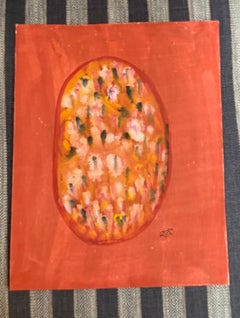 Zeitgenössische Miniatur Natürliche Pigmente Malerei Kosmisches Ei Minimalistisch orange