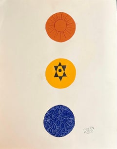 Miniatura contemporanea a pigmento naturale Uovo tantrico minimalista arancio blu giallo