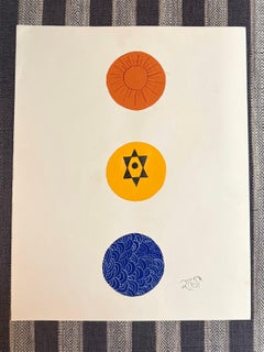 Contemporary Miniature Natural Pigment Tantric Egg Minimalist orange blue yellow