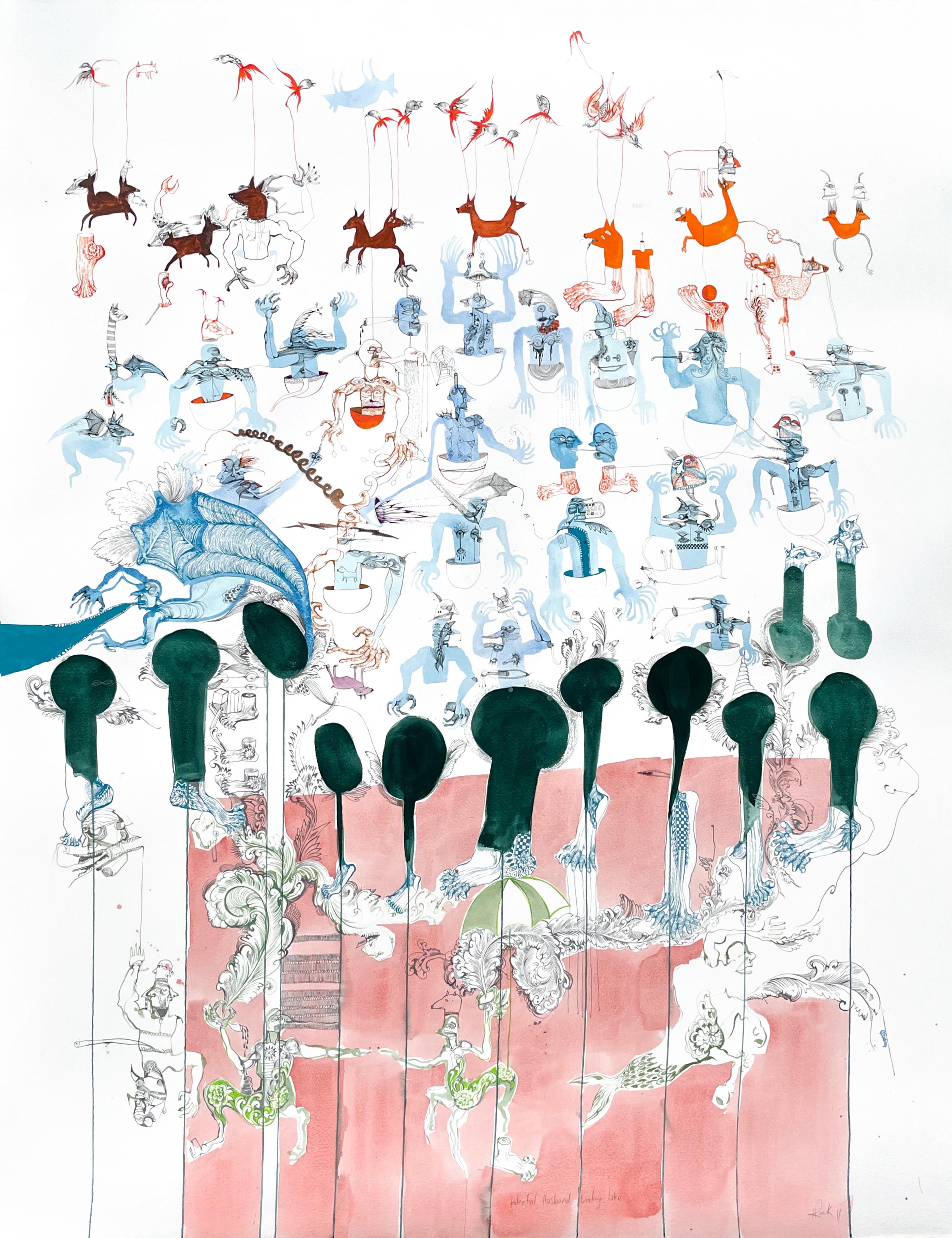 Enorme Tríptico Surrealista Royal College Art Pintura Artista LGBTQ+ Naranjas Azules en venta 6