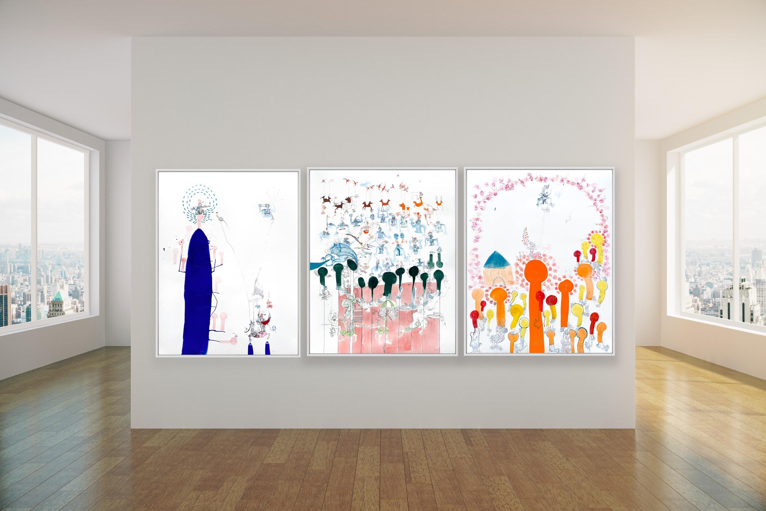 Huge Triptychon Surrealistisches Kunstgemälde des Royal College LGBTQ+ Künstlers Oranges Blues, LGBTQ+  im Angebot 3