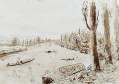 India 3 X 19th century Kashmir NW Frontier Field Sketches Manasbal Lake, Kashmir