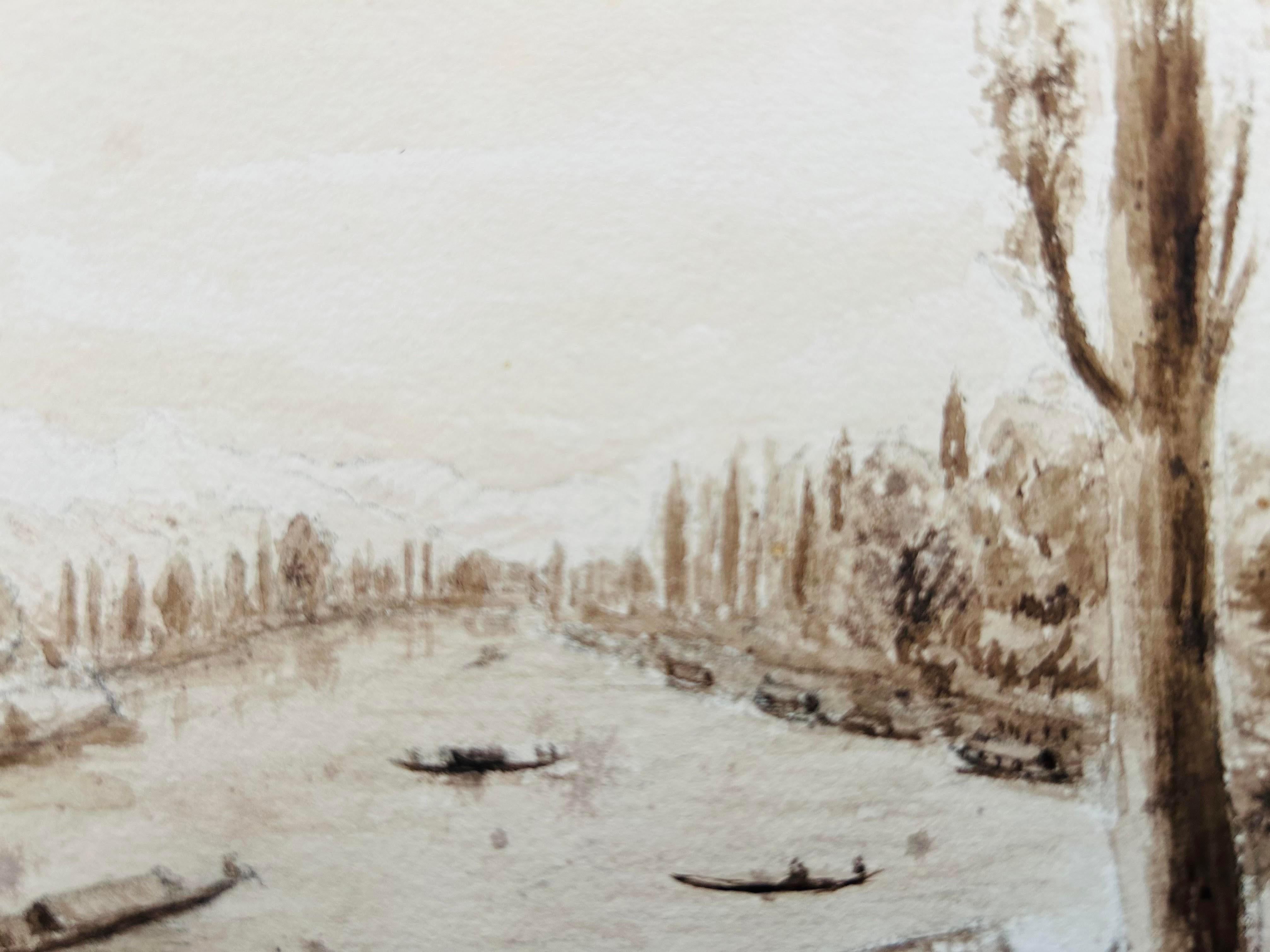 India 3 X 19. Jahrhundert Kaschmir NW Frontier Field Sketches Manasbal Lake, Kashmir im Angebot 4