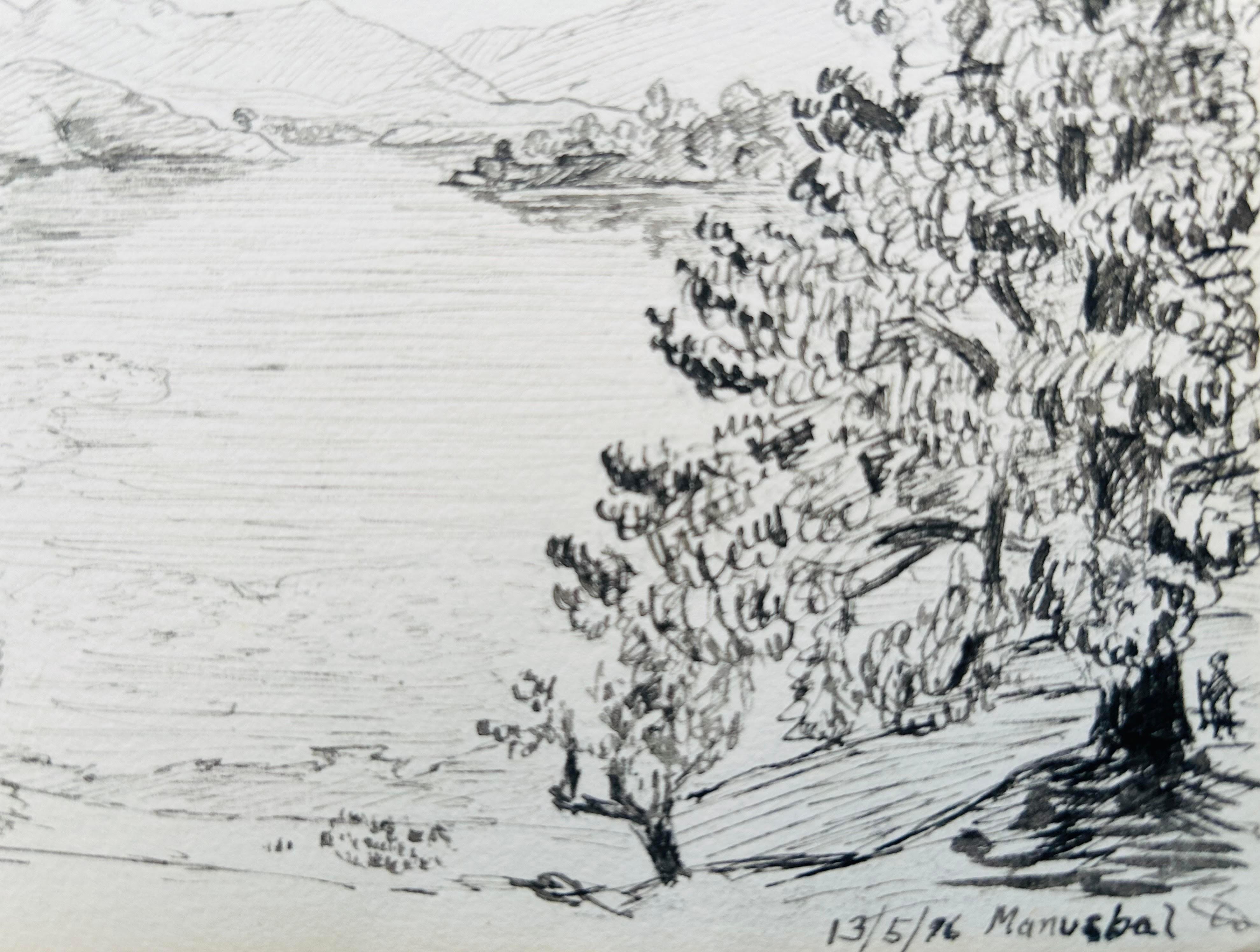 India 3 X 19th century Kashmir NW Frontier Field Sketches Manasbal Lake, Kashmir For Sale 7