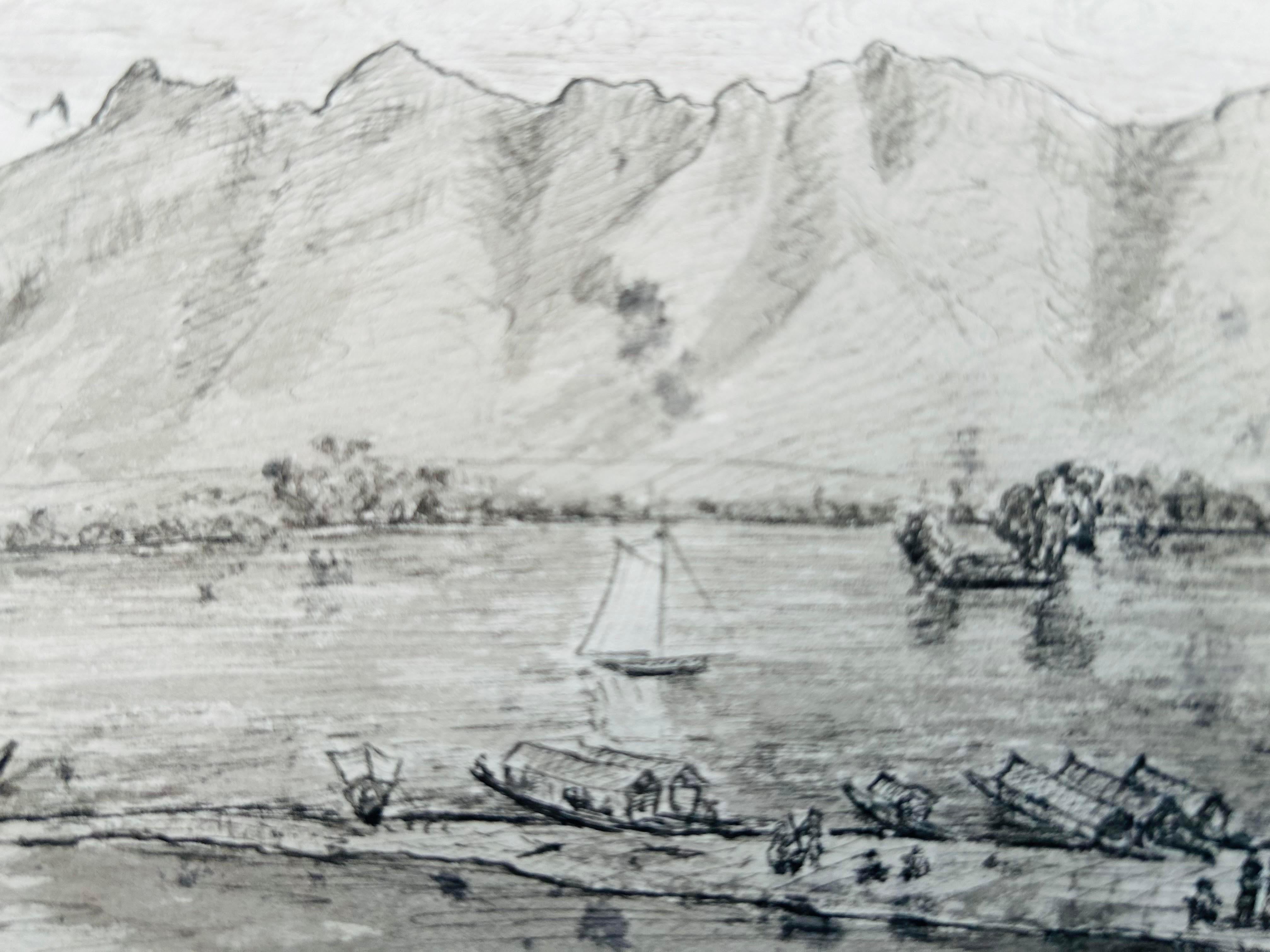 India 3 X 19. Jahrhundert Kaschmir NW Frontier Field Sketches Manasbal Lake, Kashmir im Angebot 2